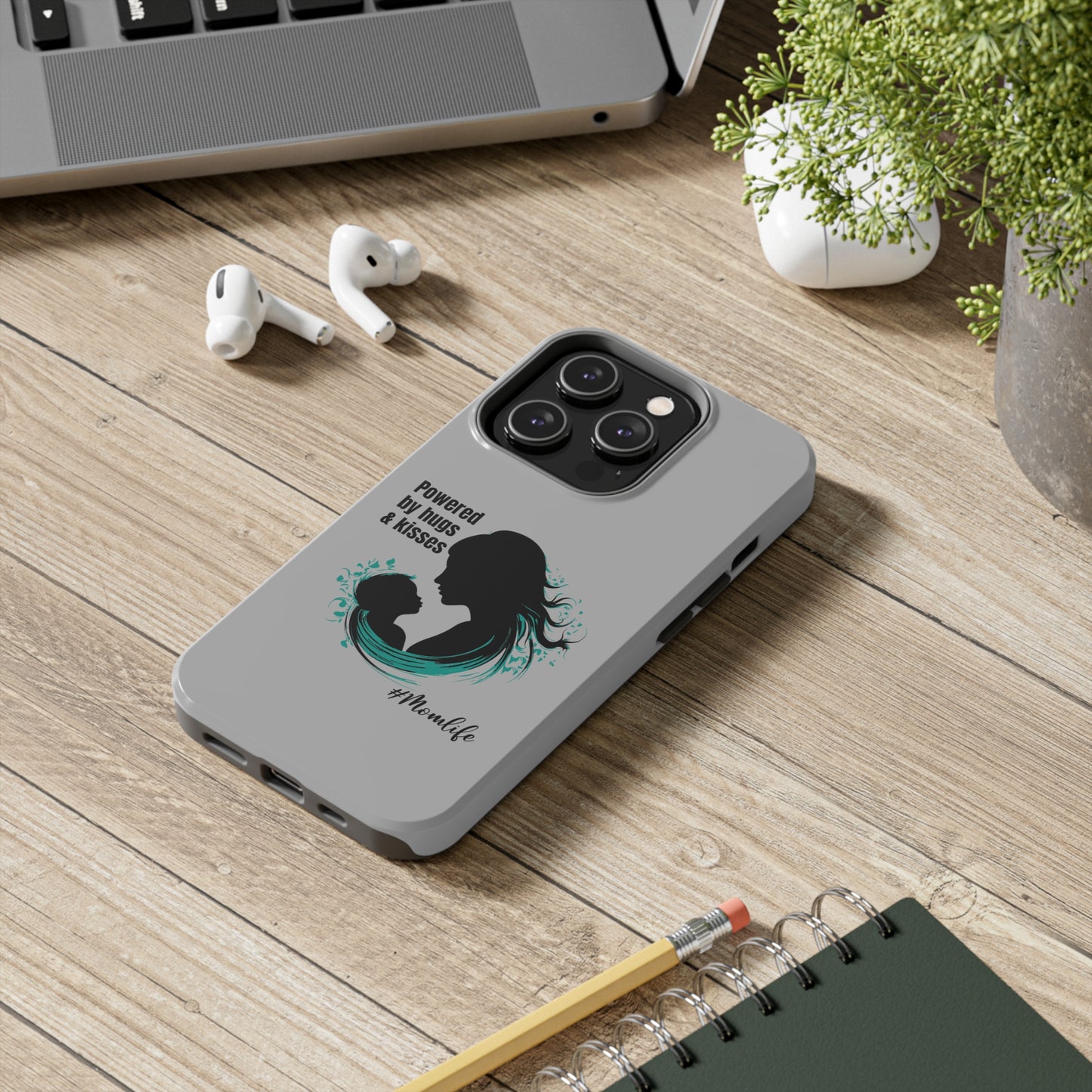 Powered By Hugs & Kisses Tough iPhone Cases | Great gift for Mom | #MomLife