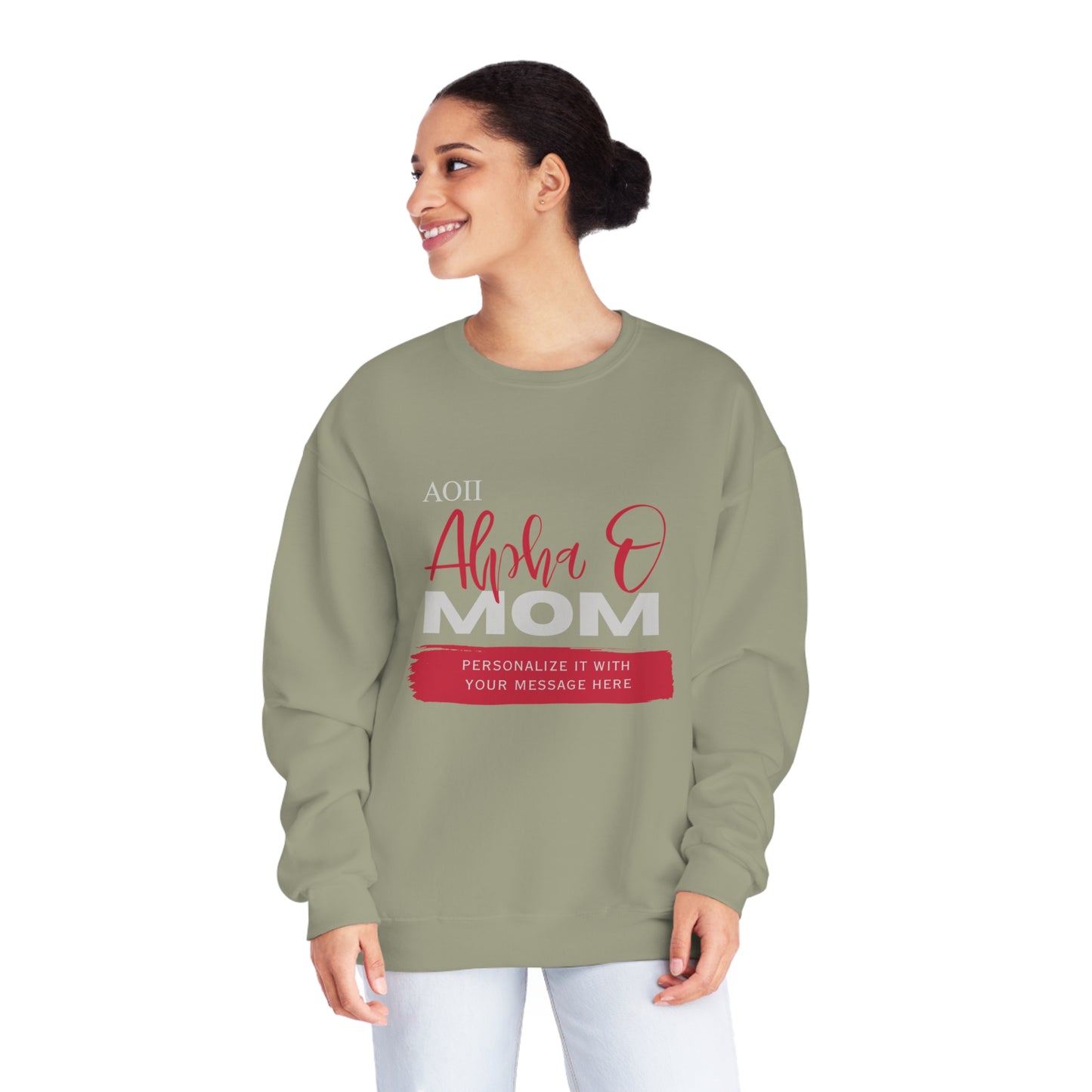 Personalizable Alpha O Mom NuBlend® Crewneck Sweatshirt | Write Your Own Message | Alpha Omicron Pi Sorority | Gifts for Mom