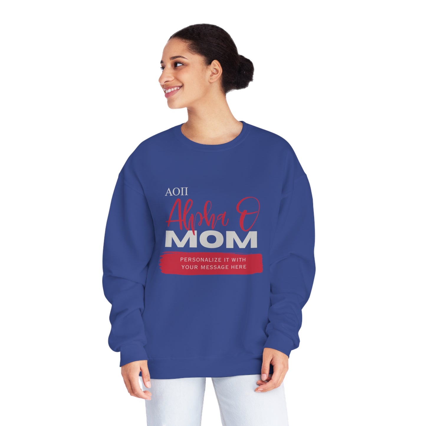 Personalizable Alpha O Mom NuBlend® Crewneck Sweatshirt | Write Your Own Message | Alpha Omicron Pi Sorority | Gifts for Mom