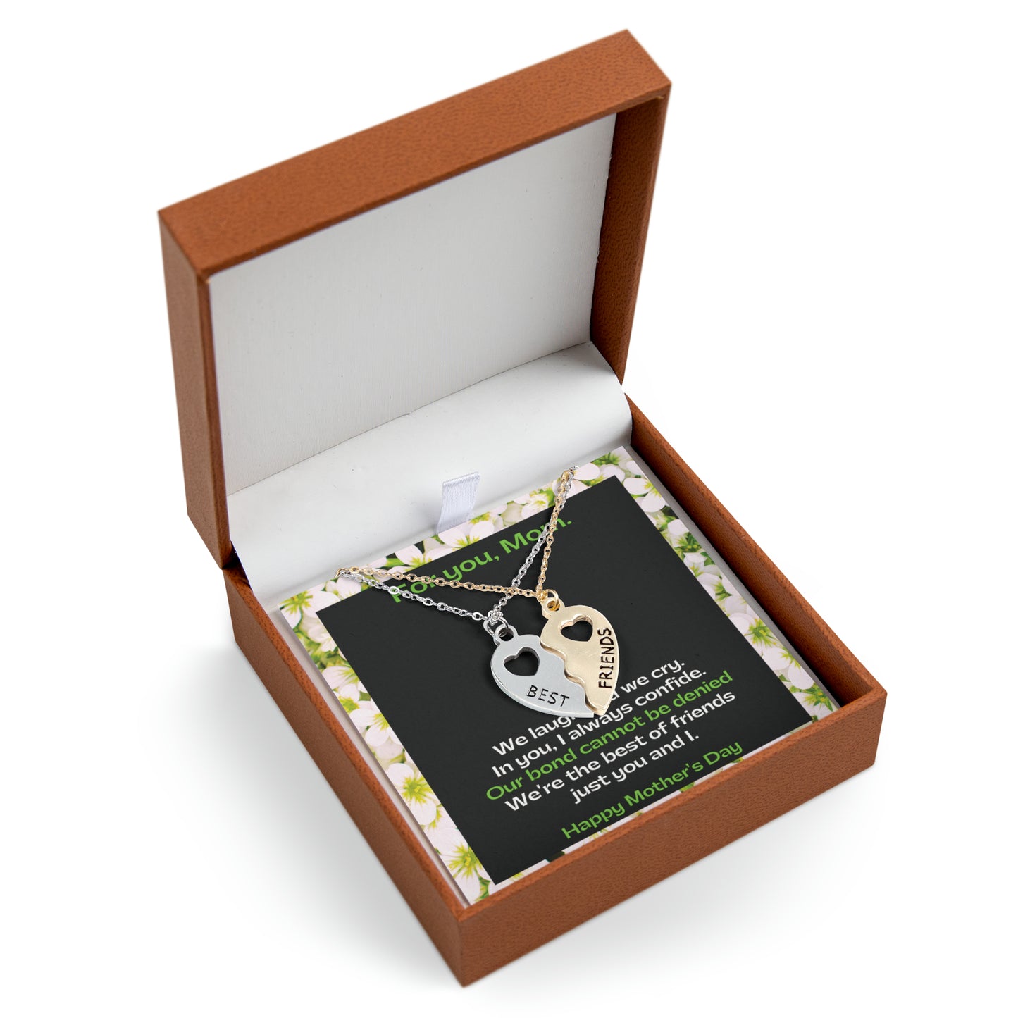 BFF Mom Half Heart Necklace Set and Message Card | Gifts for Mom | Perfect for Mother's Day