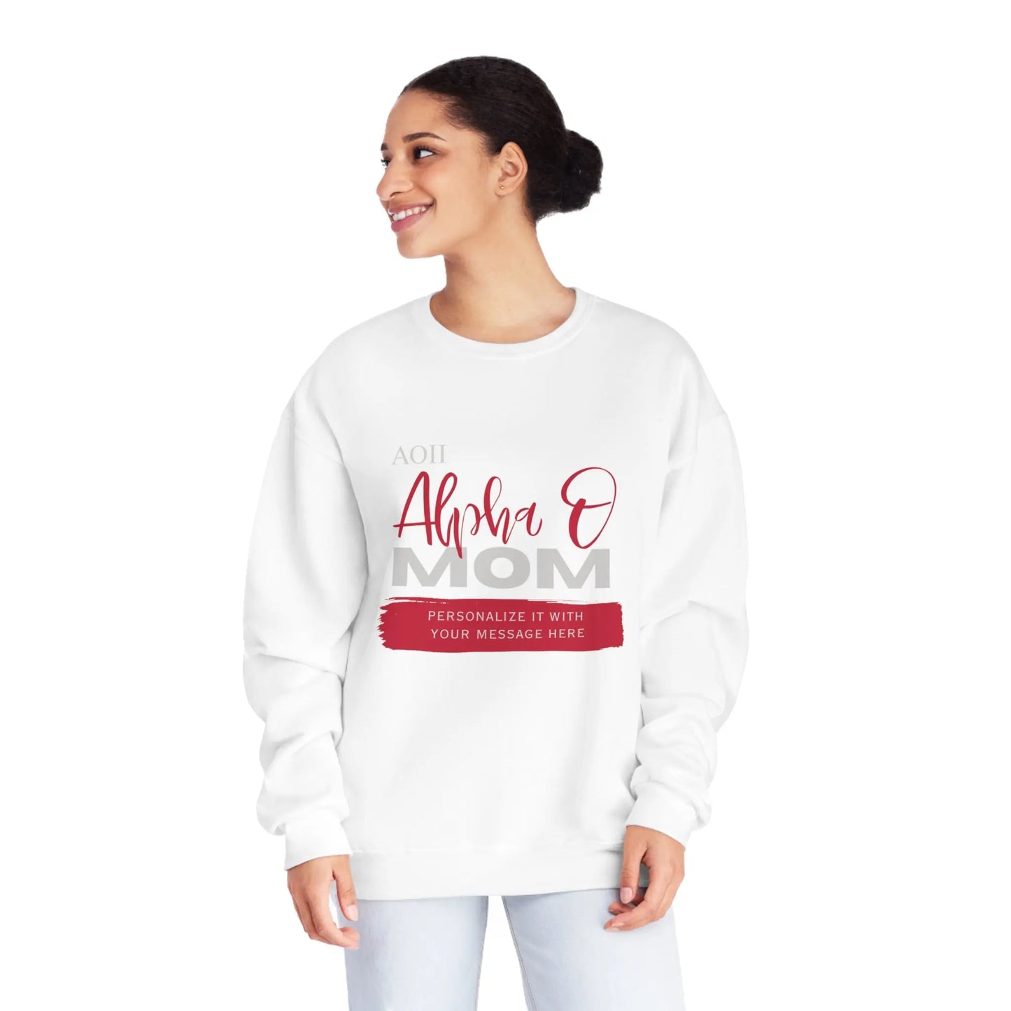 Personalizable Alpha O Mom NuBlend® Crewneck Sweatshirt | Write Your Own Message | Alpha Omicron Pi Sorority | Gifts for Mom Printify