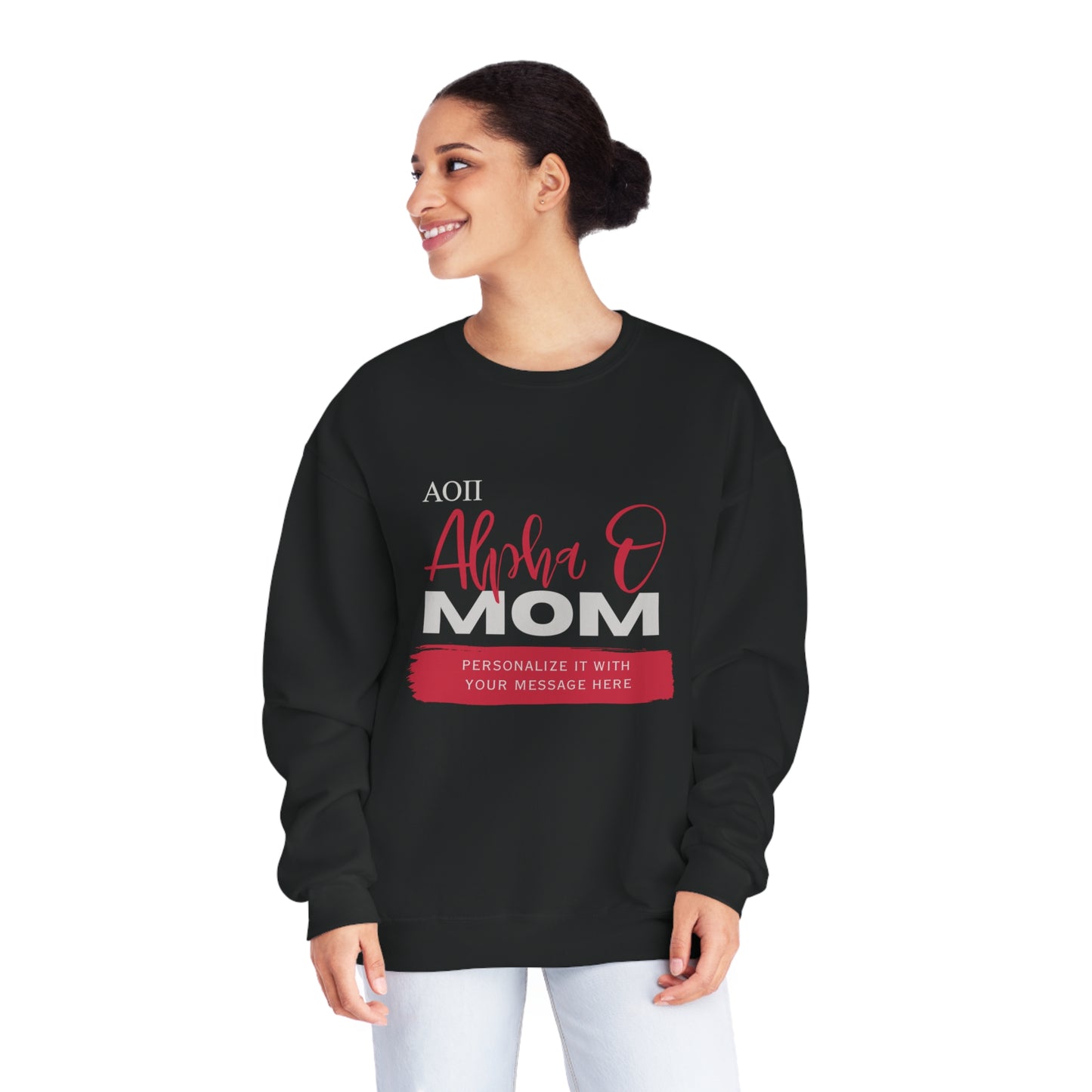 Personalizable Alpha O Mom NuBlend® Crewneck Sweatshirt | Write Your Own Message | Alpha Omicron Pi Sorority | Gifts for Mom
