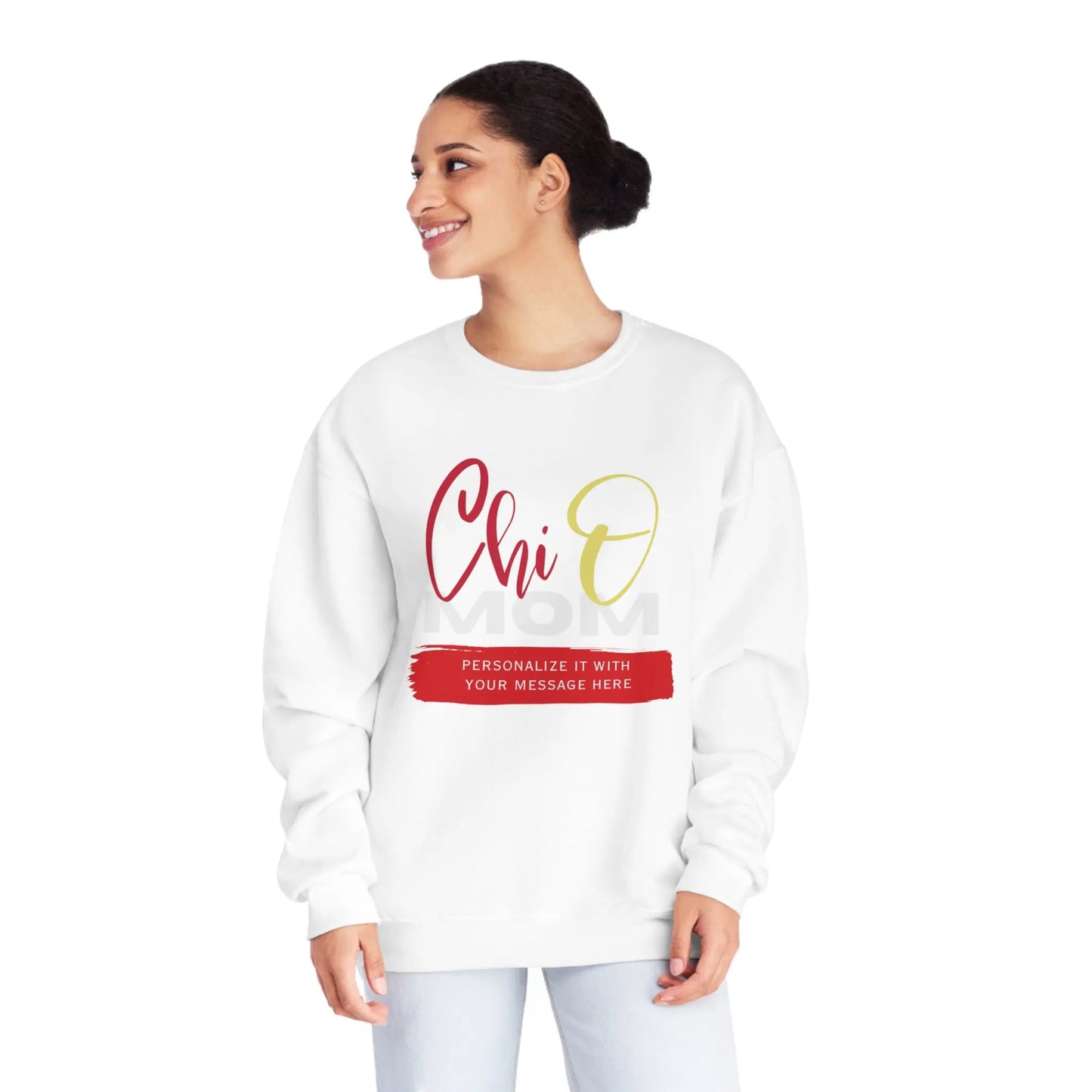 Personalizable Chi O Mom NuBlend® Crewneck Sweatshirt | Chi Omega Sorority Shirt | Write Your Own Message Printify