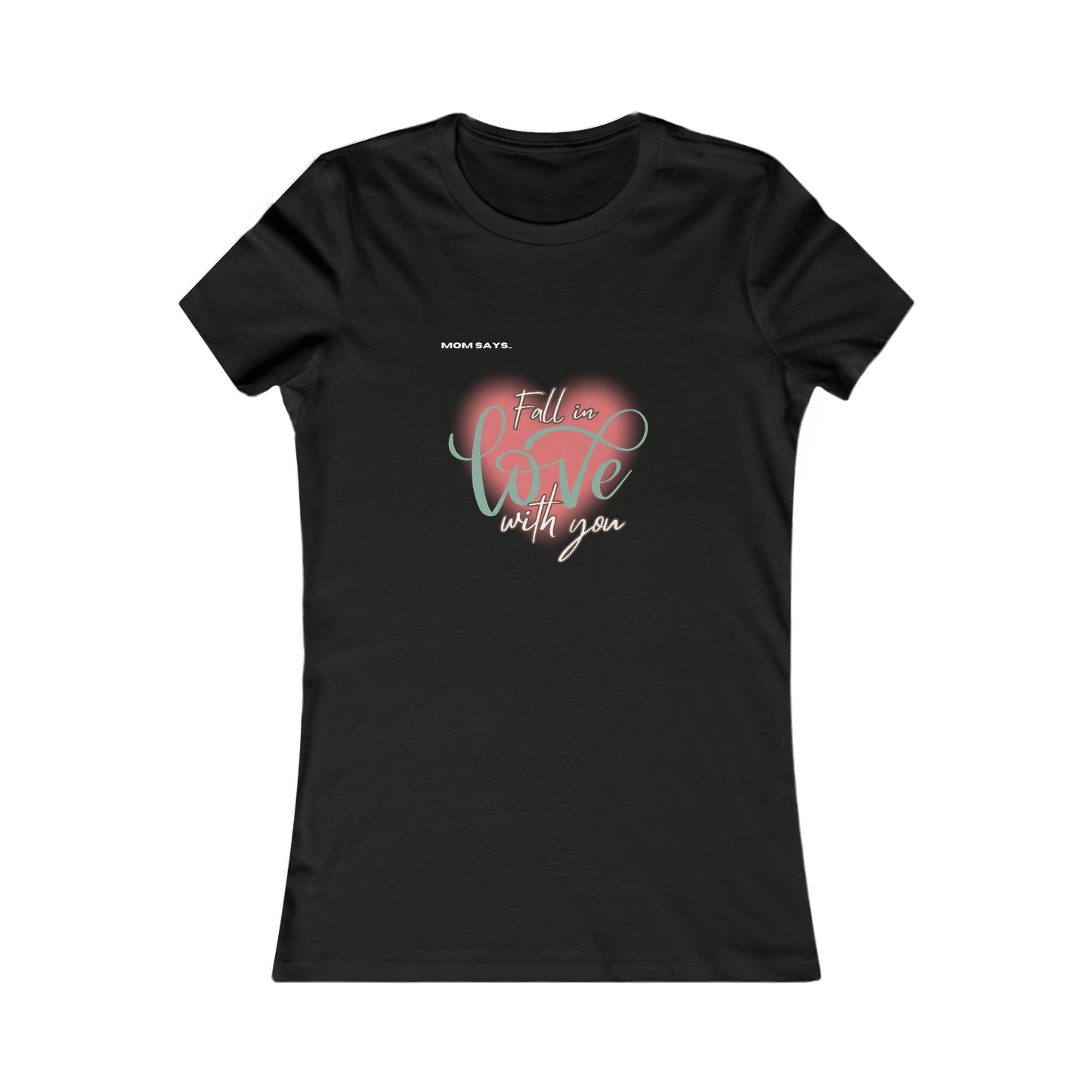 Discover the perfect gift from the Gifts For Mom store with this black t-shirt featuring a pink heart design and the words Fall in love with you in an artful blend of fonts, celebrating mom in style.
