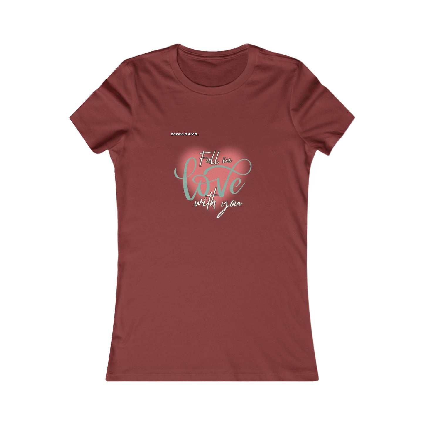 Discover the perfect gift from the Gifts For Mom store with this cardinal red t-shirt featuring a pink heart design and the words Fall in love with you in an artful blend of fonts, celebrating mom in style.