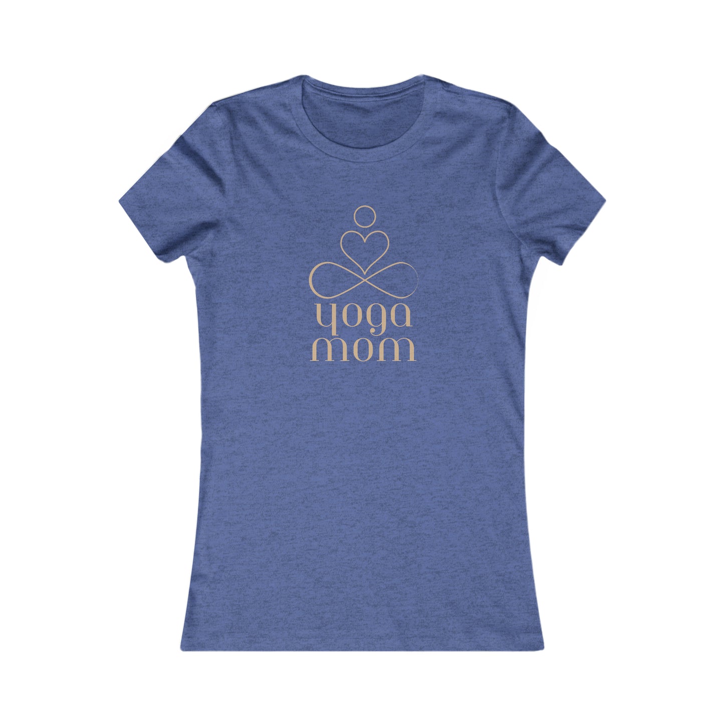 Celebrate mom with this heather royal blue T-shirt featuring a gold design of a stylized person sitting cross-legged, heart shape above, and the text yoga mom below. Available at the Gifts For Mom store, its a perfect blend of style and sentiment for any yoga-loving mom.
