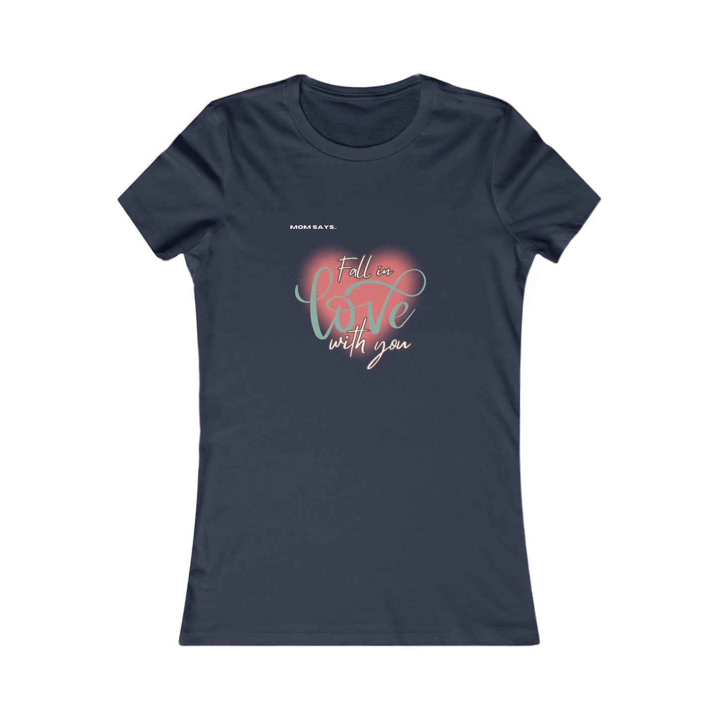 Discover the perfect gift from the Gifts For Mom store with this navy blue t-shirt featuring a pink heart design and the words Fall in love with you in an artful blend of fonts, celebrating mom in style.