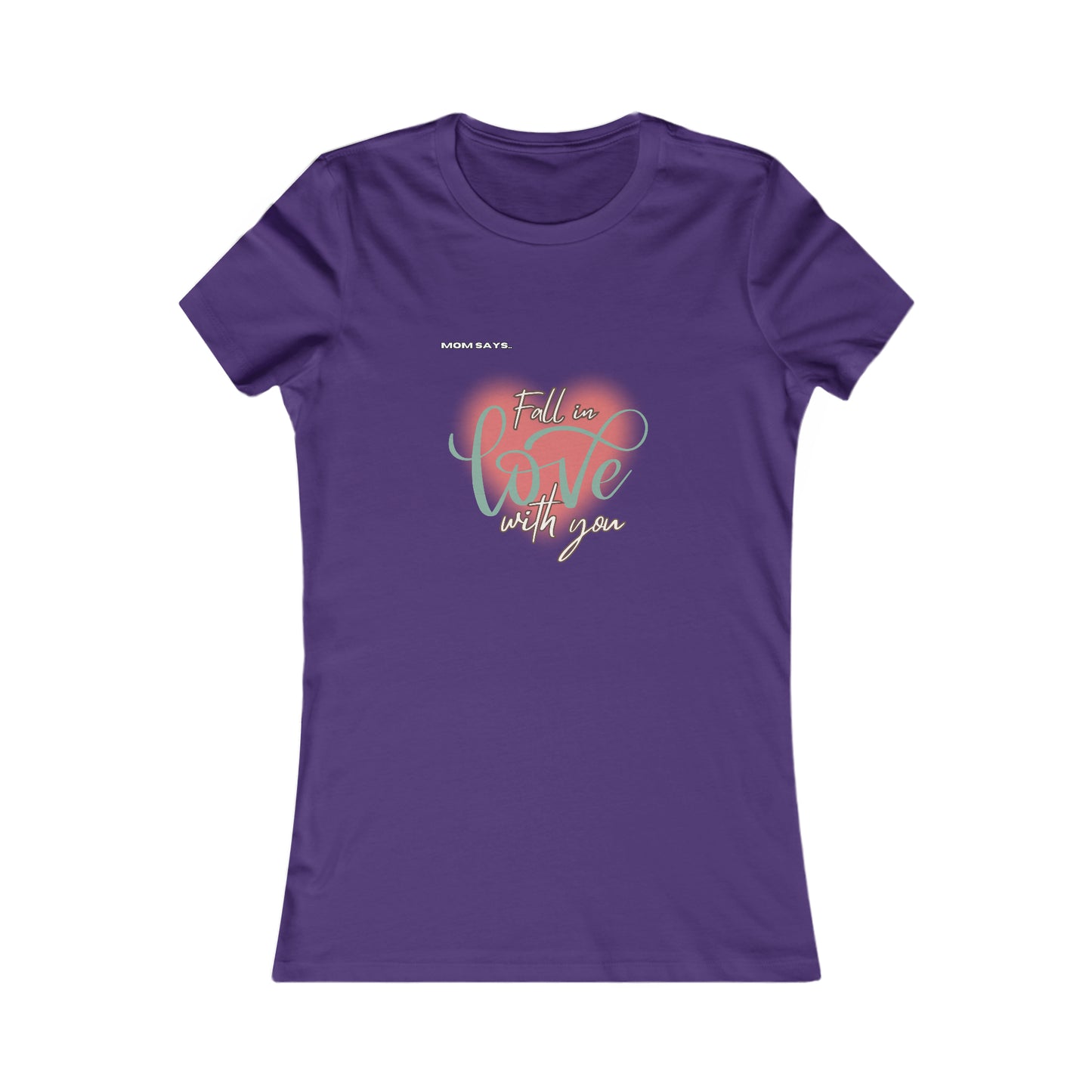 Discover the perfect gift from the Gifts For Mom store with this purple t-shirt featuring a pink heart design and the words Fall in love with you in an artful blend of fonts, celebrating mom in style.