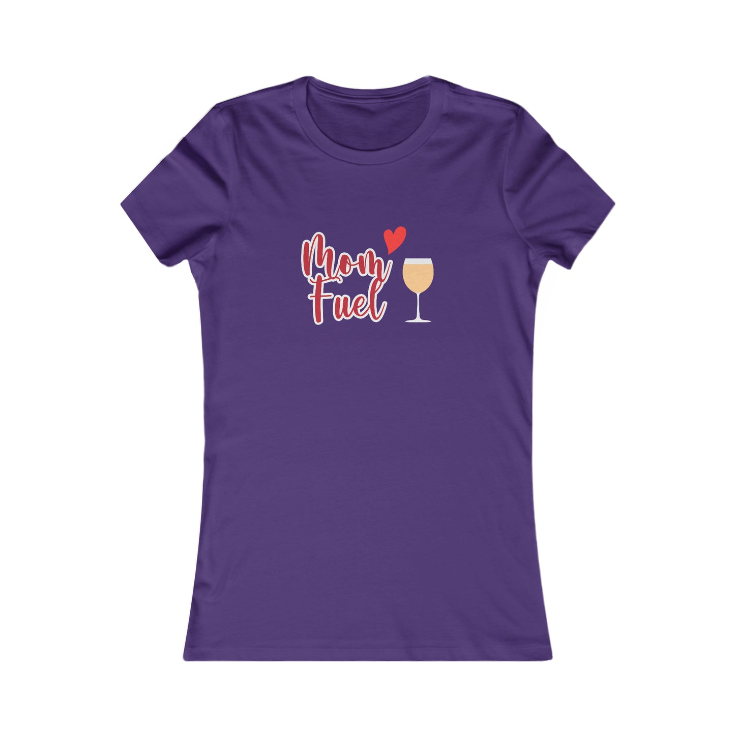 It's the perfect gift for wine loving mothers from our Gifts For Mom store: a purple t-shirt featuring a wine glass filled with a chardonnay with the text Mom fuel. A heart accent is also part of the graphic.