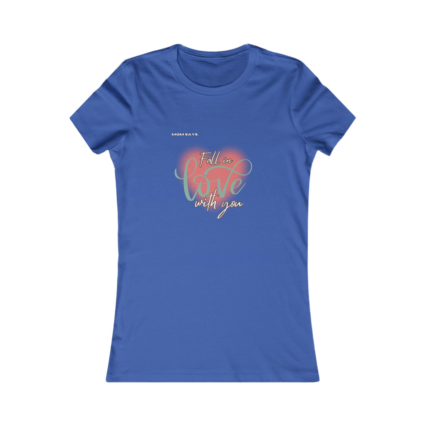 Discover the perfect gift from the Gifts For Mom store with this royal blue t-shirt featuring a pink heart design and the words Fall in love with you in an artful blend of fonts, celebrating mom in style.