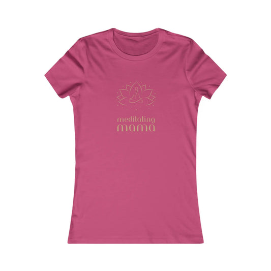 This berry t-shirt from the Gifts for Mom store features a simple lotus flower design and the text meditating mama in gold. Perfectly centered on the chest, its an ideal piece for showing off her love of yoga.