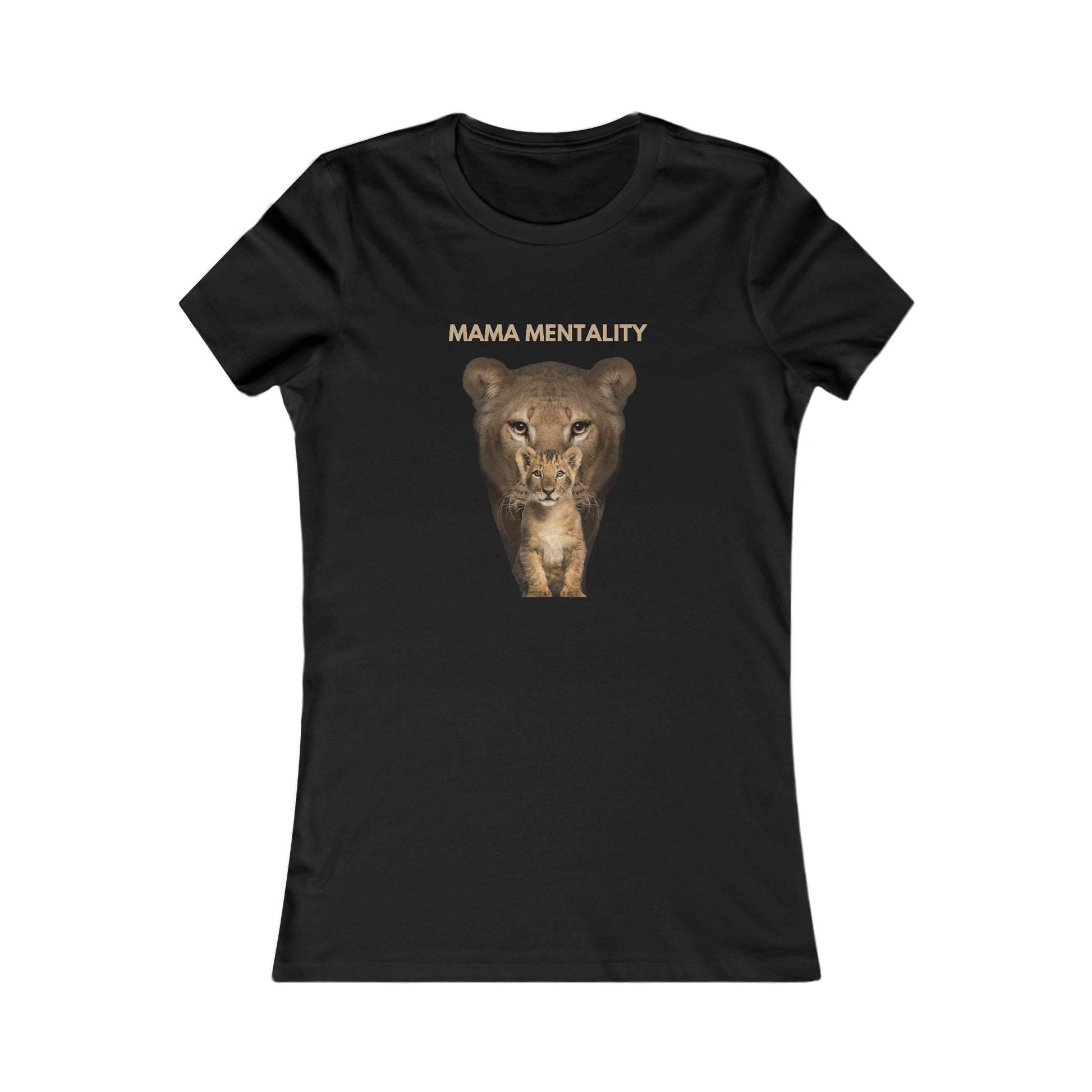 This striking black t-shirt features a mama lion menacingly staring over her lion cub with the words mama mentality above her head. Perfect for the Gifts For Mom store, its both empowering and stylish.