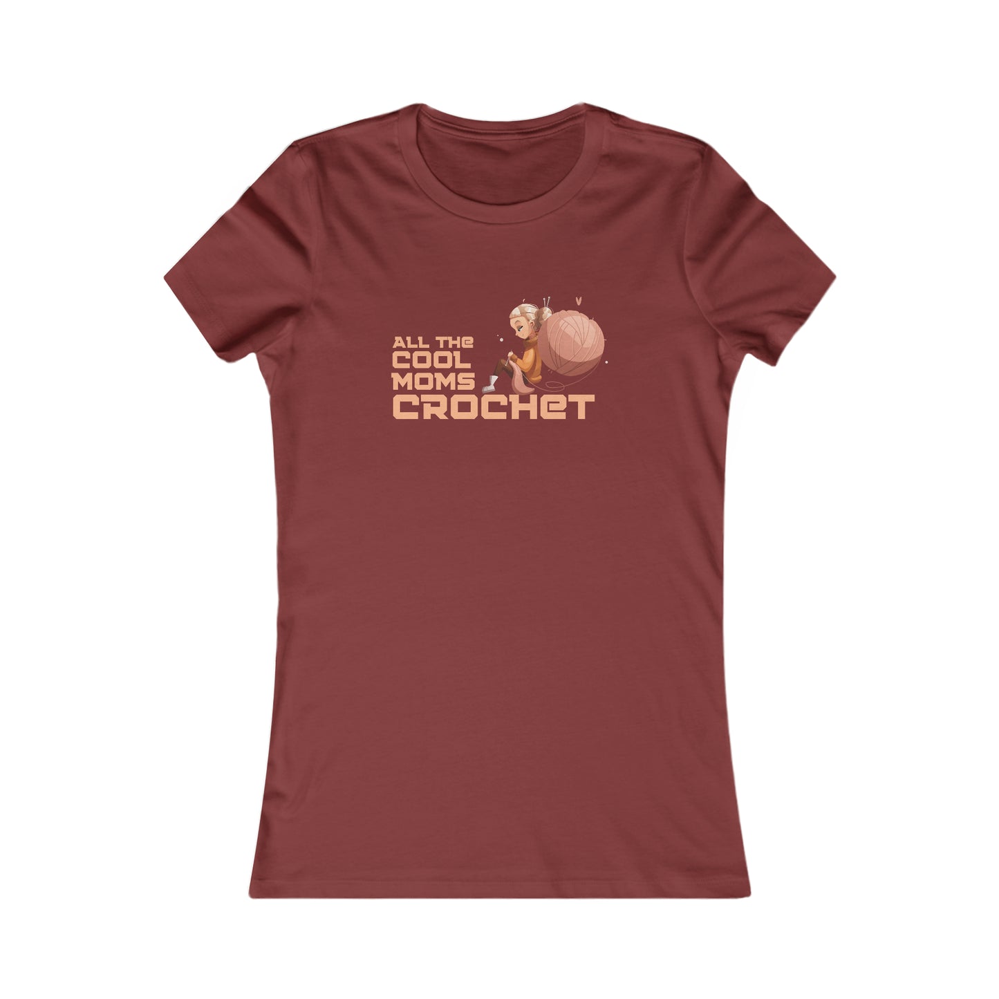 Celebrate moms who crochet with this cardinal red T-shirt from the Gifts For Mom store, featuring ALL THE COOL MOMS CROCHET and a charming illustration of a woman seated beside a large ball of yarn with a crochet hook.