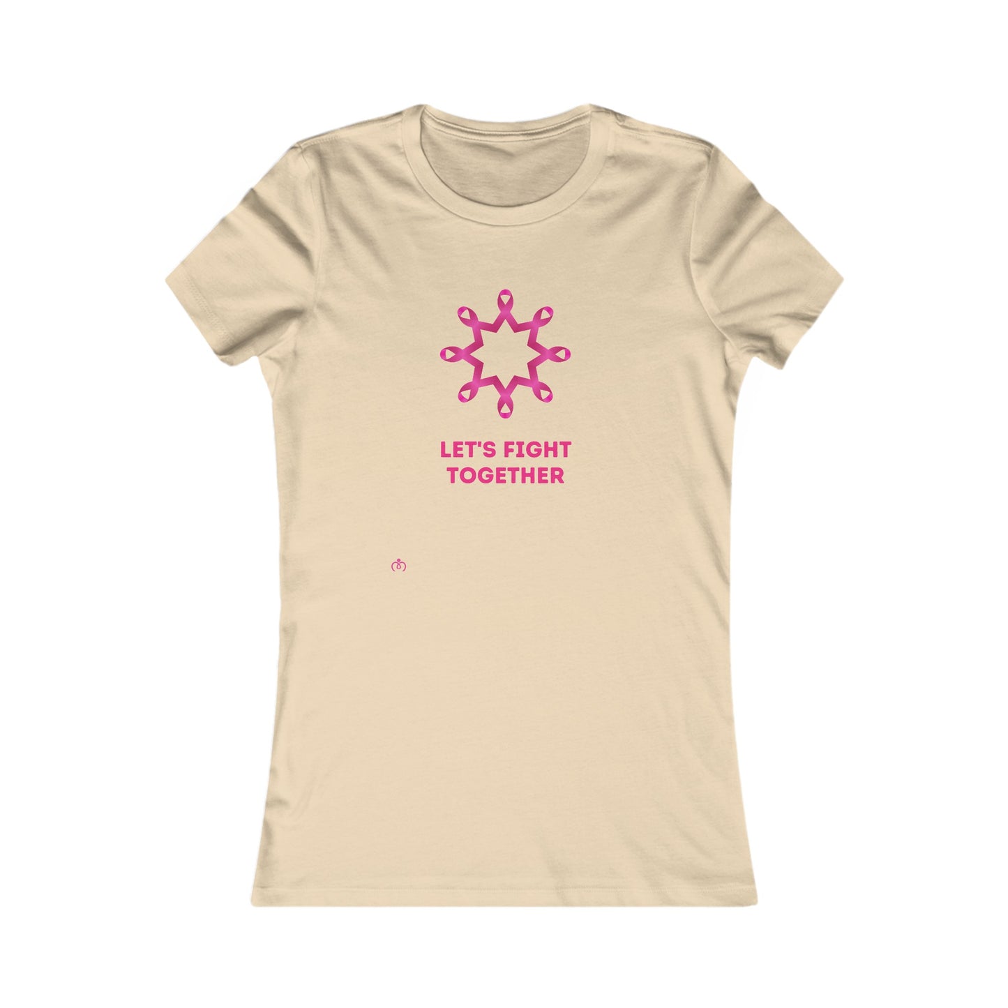 Cream t-shirt featuring a Breast Cancer Awareness pink ribbon design forming a flower shape. Below, LETS FIGHT TOGETHER is boldly inscribed in pink. Available at the Gifts for Mom store, this tee supports a meaningful cause with style.