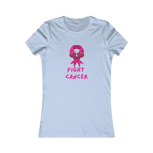 Baby blue T-shirt featuring a pink awareness ribbon and the words Fight Cancer in bold pink text below it, perfect for breast cancer awareness or as heartfelt gifts for mom.