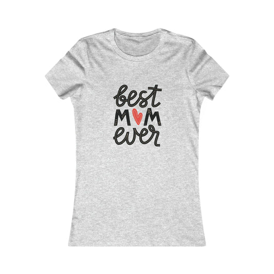 Celebrate mom with a vivid heather grey T-shirt from the Gifts For Mom store. Featuring best MOM ever on the front, where a red heart charmingly replaces the letter O, this shirt is beautifully laid out against a plain white background.