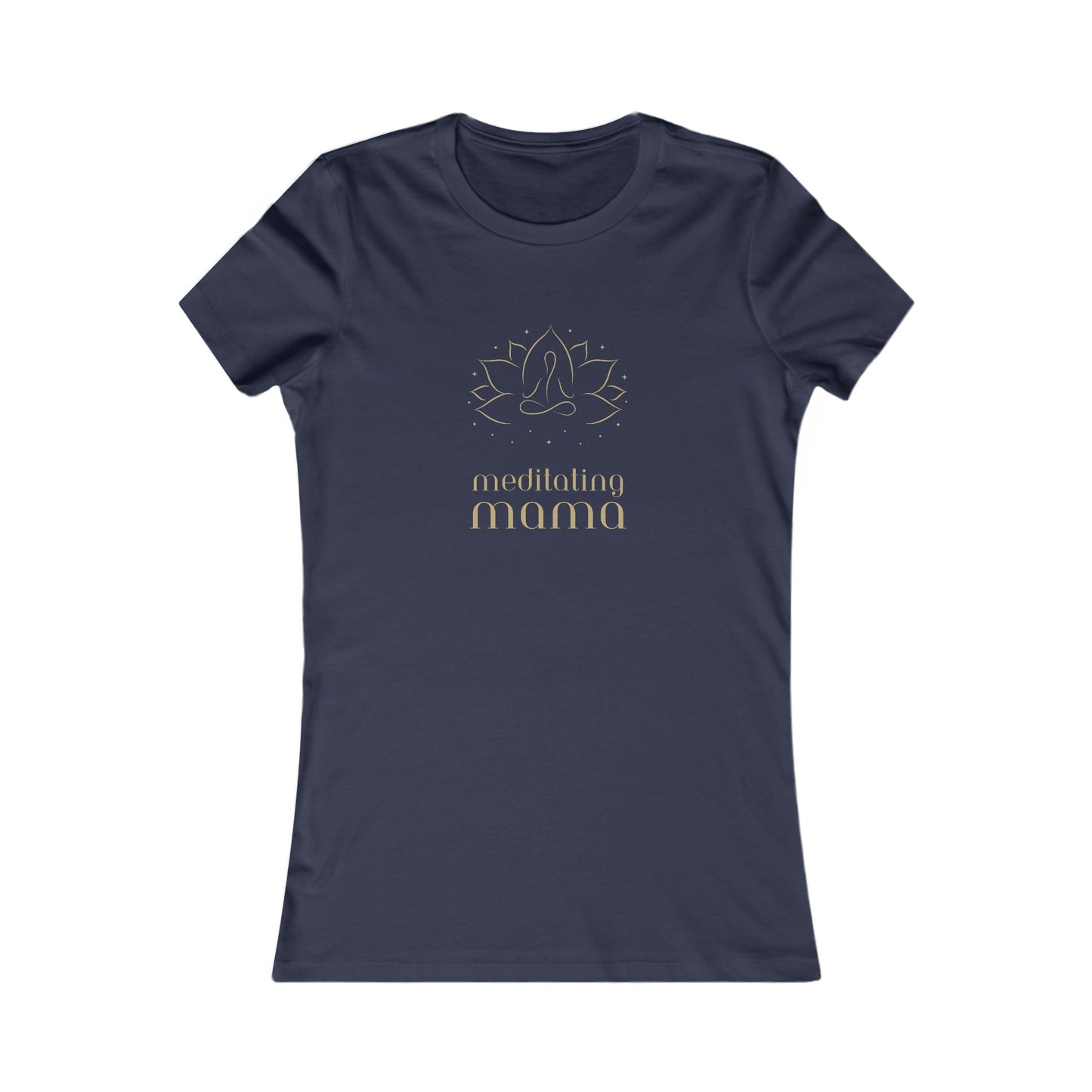This navy blue t-shirt from the Gifts for Mom store features a simple lotus flower design and the text meditating mama in gold. Perfectly centered on the chest, its an ideal piece for showing off her love of yoga.
