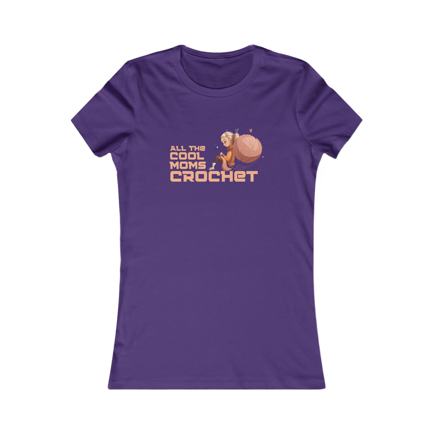 Celebrate moms who crochet with this purple T-shirt from the Gifts For Mom store, featuring ALL THE COOL MOMS CROCHET and a charming illustration of a woman seated beside a large ball of yarn with a crochet hook.