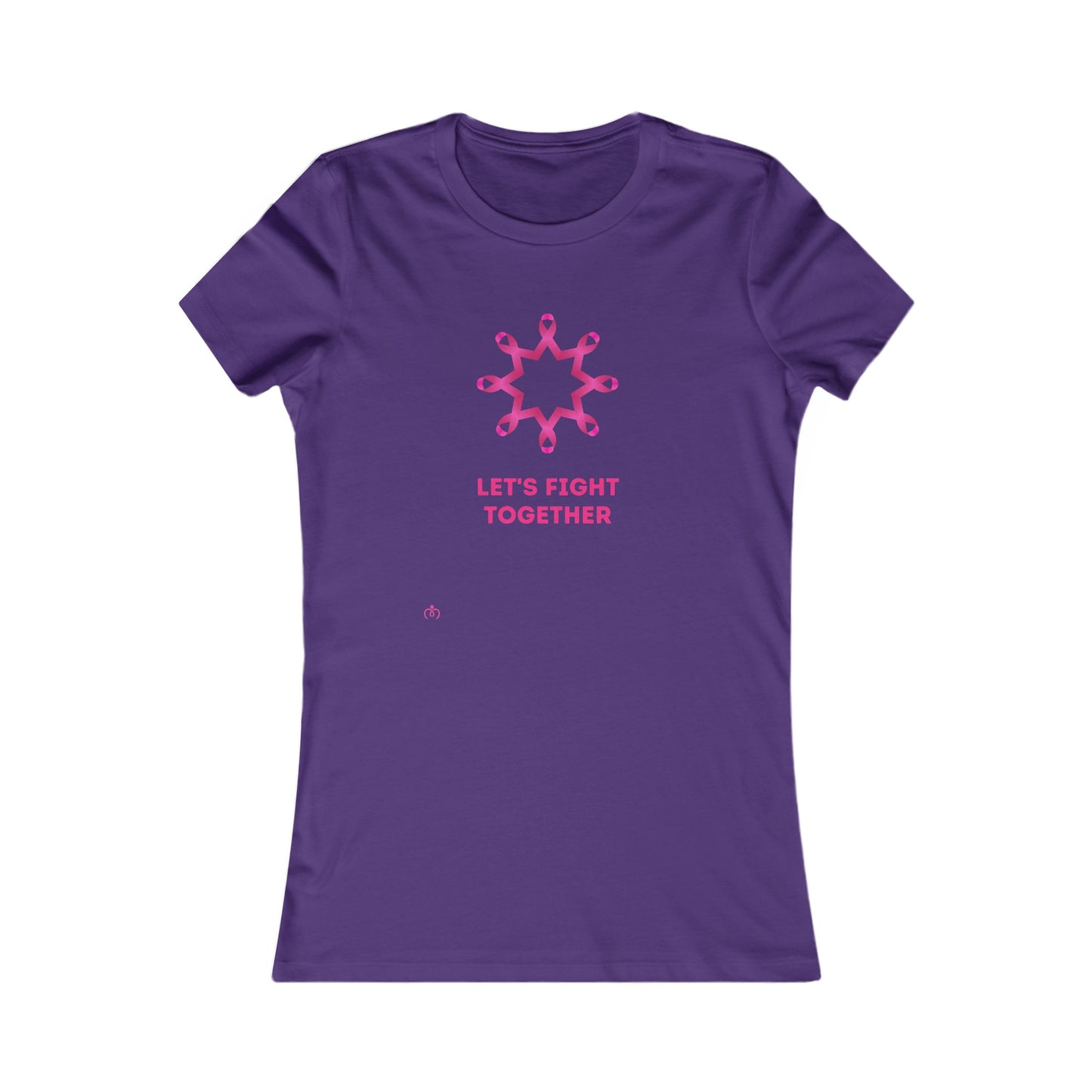 Purple t-shirt featuring a Breast Cancer Awareness pink ribbon design forming a flower shape. Below, LETS FIGHT TOGETHER is boldly inscribed in pink. Available at the Gifts for Mom store, this tee supports a meaningful cause with style.
