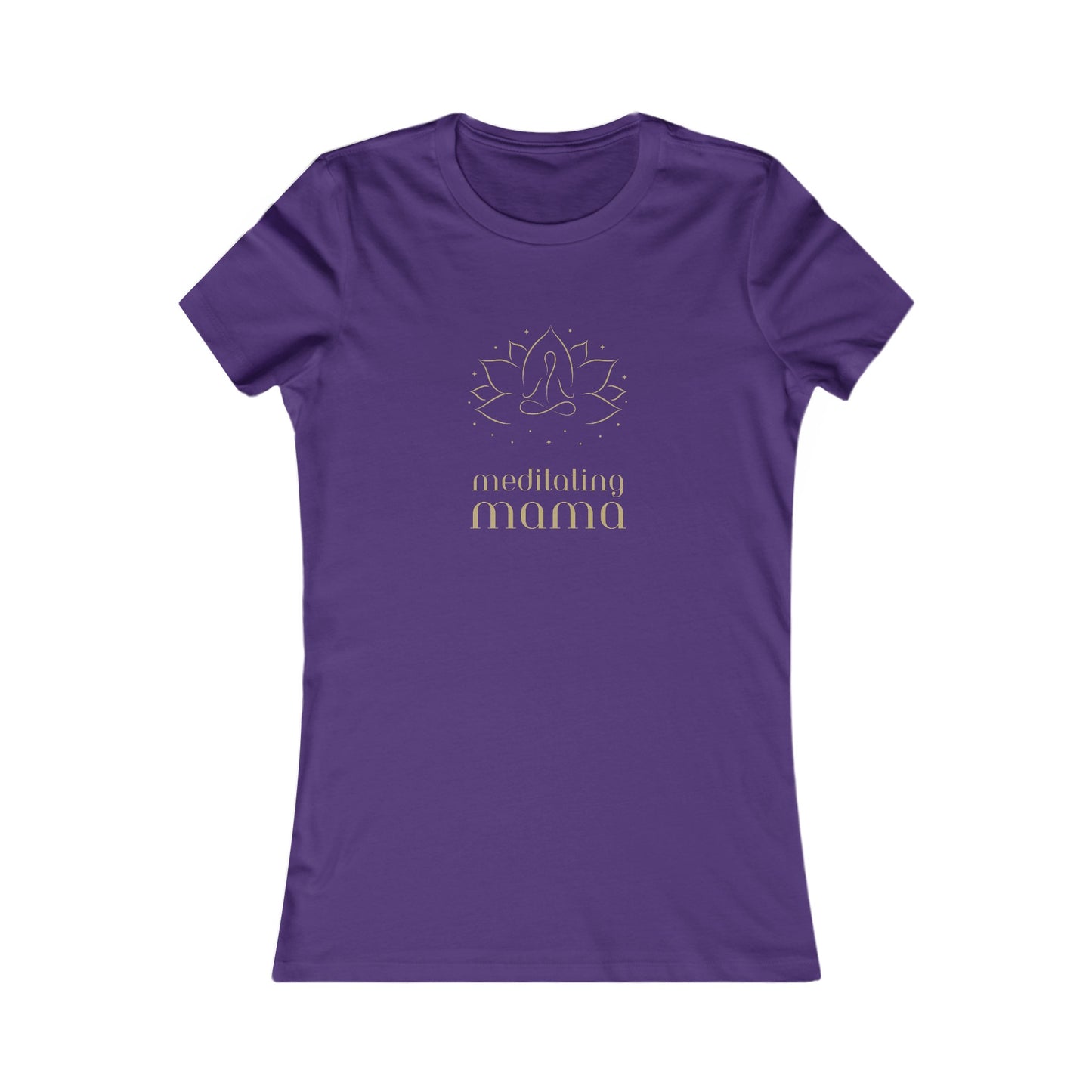 This purple t-shirt from the Gifts for Mom store features a simple lotus flower design and the text meditating mama in gold. Perfectly centered on the chest, its an ideal piece for showing off her love of yoga.