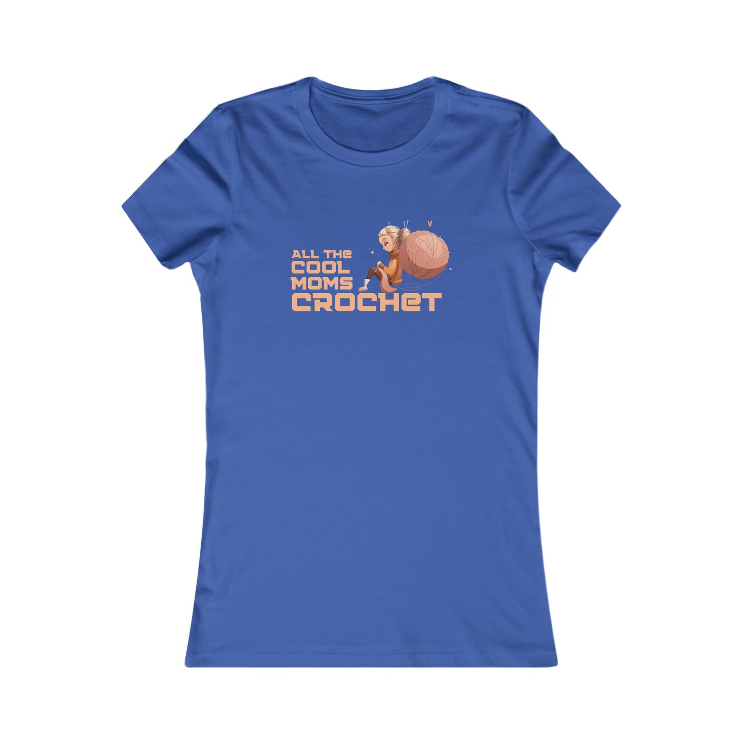 Celebrate moms who crochet with this royal blue T-shirt from the Gifts For Mom store, featuring ALL THE COOL MOMS CROCHET and a charming illustration of a woman seated beside a large ball of yarn with a crochet hook.