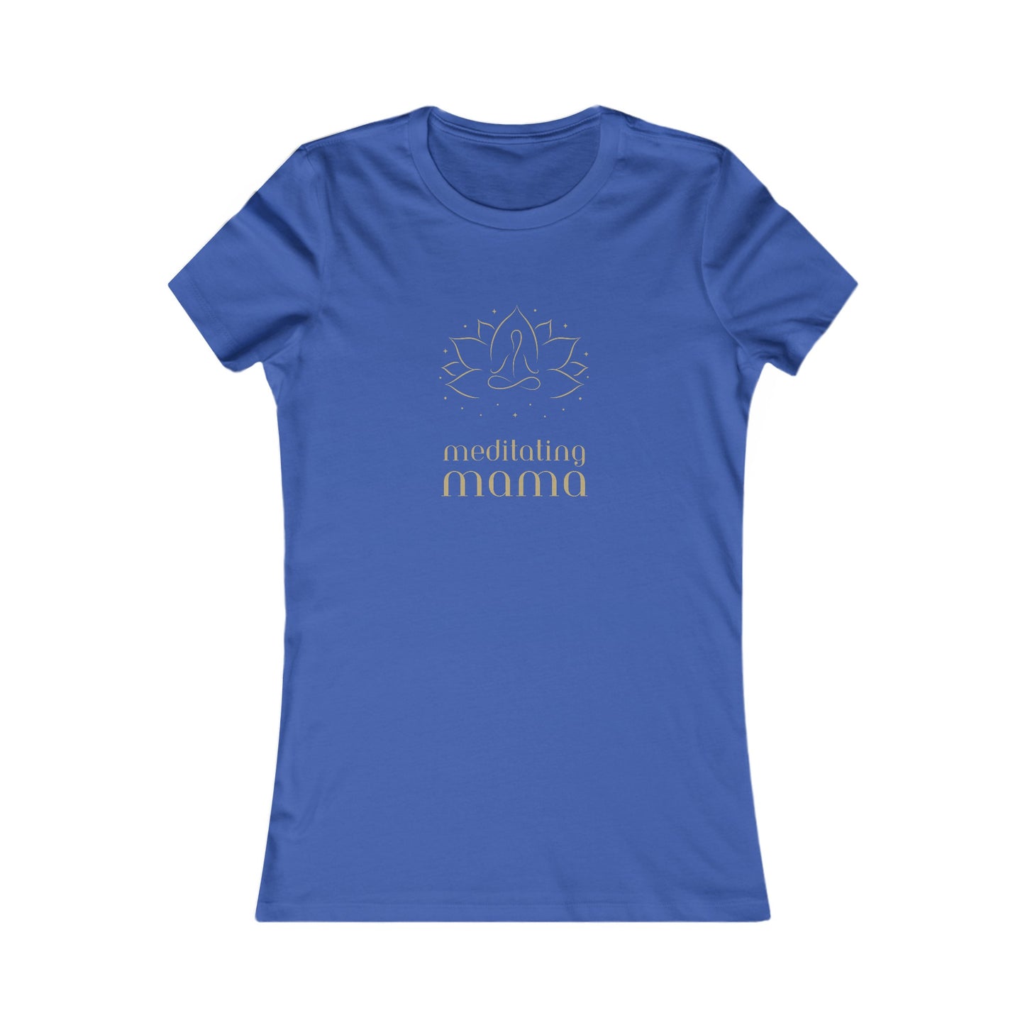 This royal blue t-shirt from the Gifts for Mom store features a simple lotus flower design and the text meditating mama in gold. Perfectly centered on the chest, its an ideal piece for showing off her love of yoga.