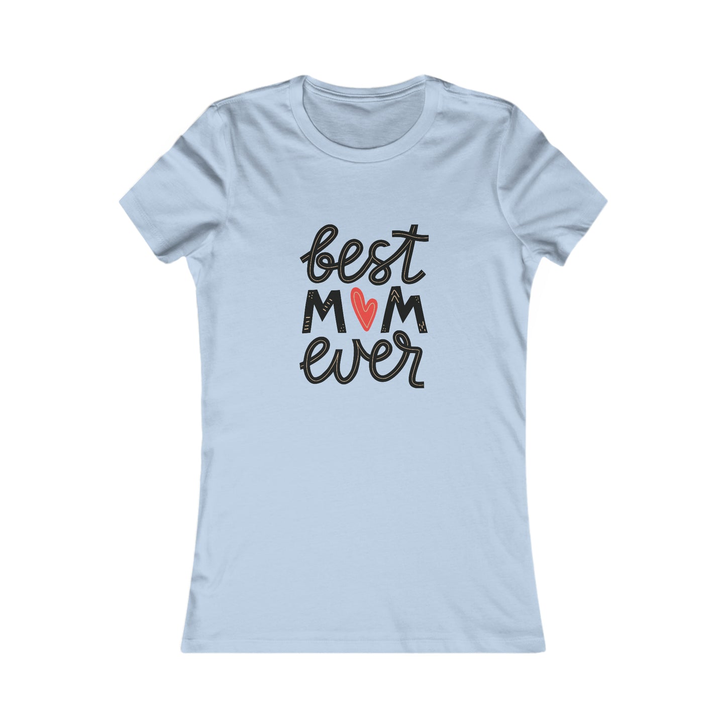 Celebrate mom with a vivid sky blue T-shirt from the Gifts For Mom store. Featuring best MOM ever on the front, where a red heart charmingly replaces the letter O, this shirt is beautifully laid out against a plain white background.