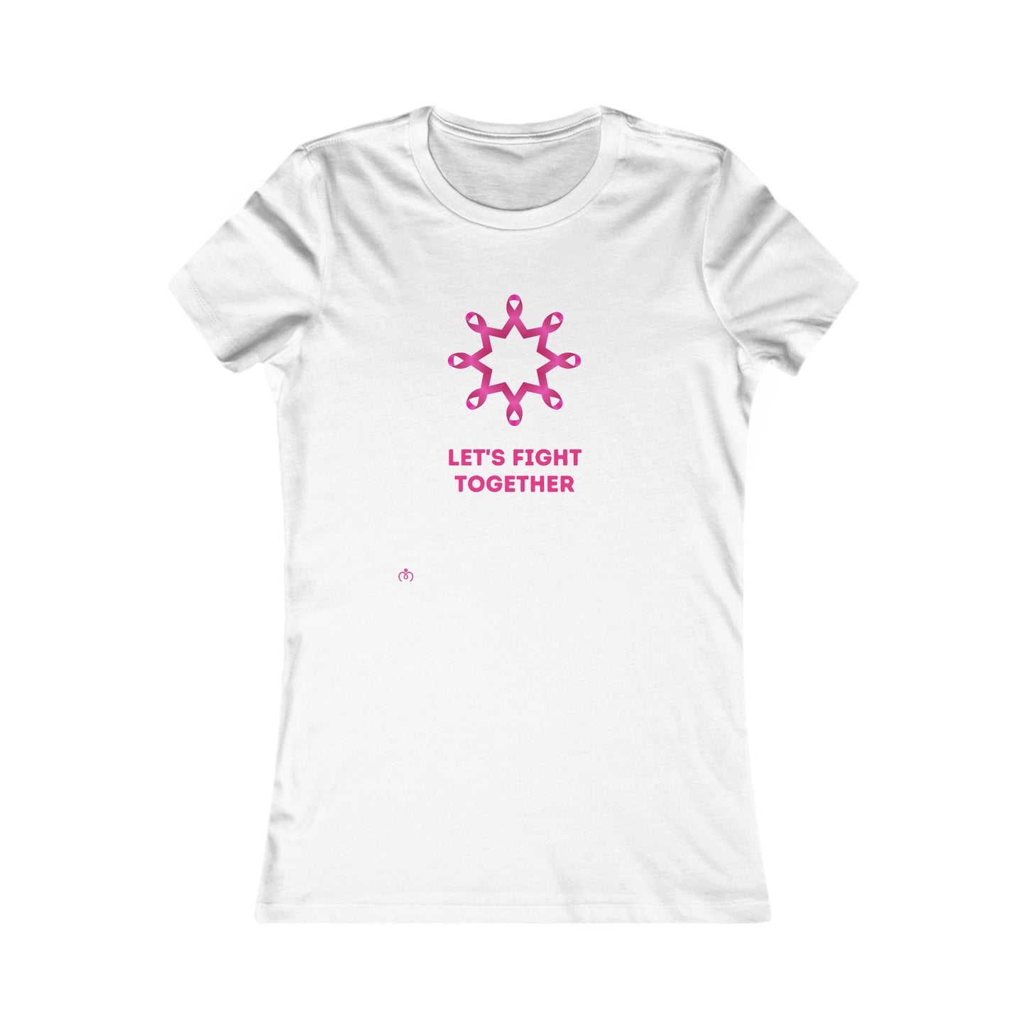 White t-shirt featuring a Breast Cancer Awareness pink ribbon design forming a flower shape. Below, LETS FIGHT TOGETHER is boldly inscribed in pink. Available at the Gifts for Mom store, this tee supports a meaningful cause with style.