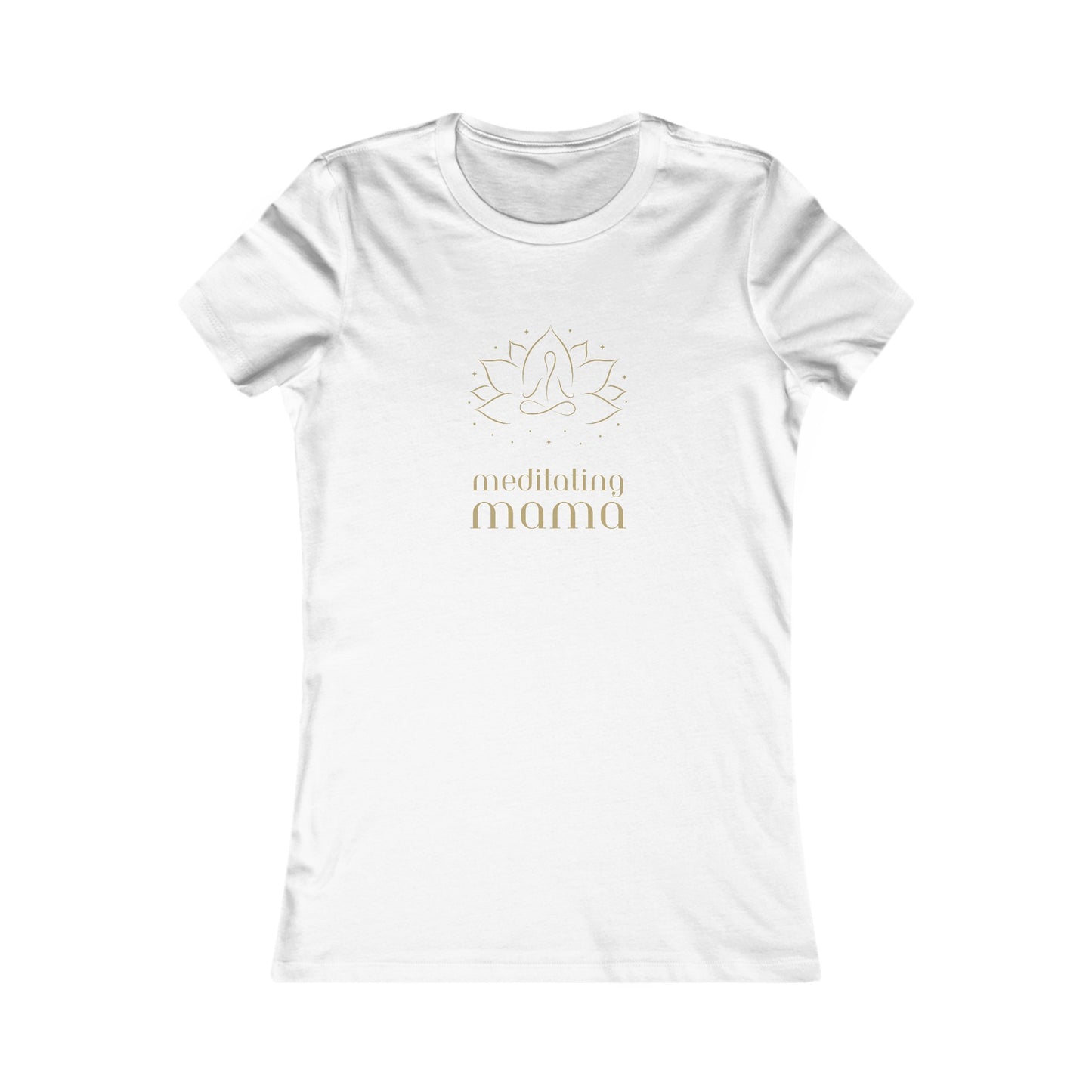 This white t-shirt from the Gifts for Mom store features a simple lotus flower design and the text meditating mama in gold. Perfectly centered on the chest, its an ideal piece for showing off her love of yoga.