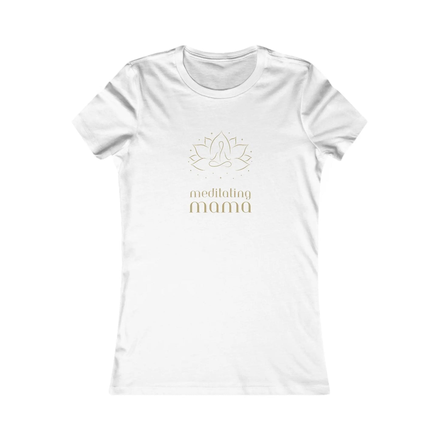 This white t-shirt from the Gifts for Mom store features a simple lotus flower design and the text meditating mama in gold. Perfectly centered on the chest, its an ideal piece for showing off her love of yoga.