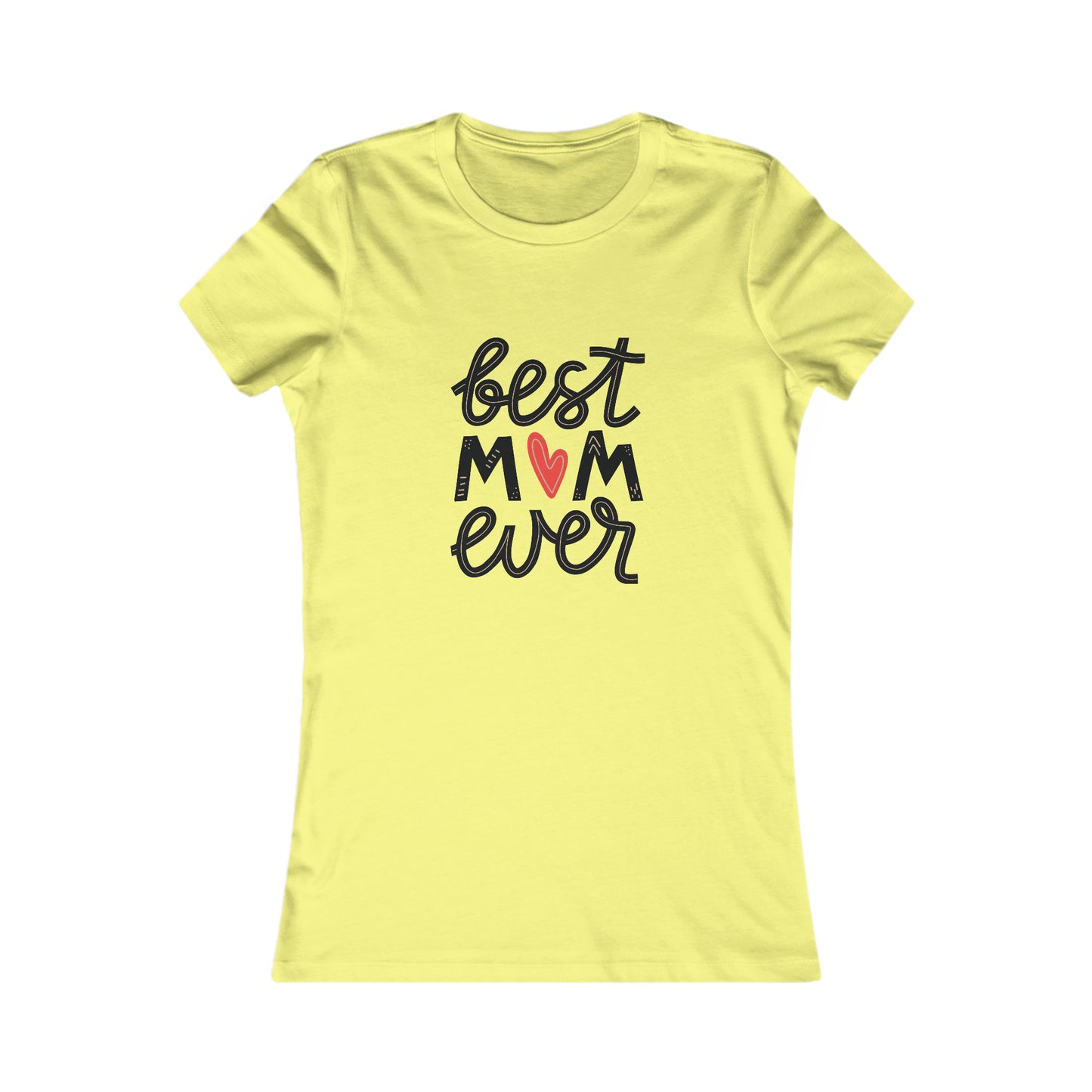 Celebrate mom with a bright yellow T-shirt from the Gifts For Mom store. Featuring best MOM ever on the front, where a red heart charmingly replaces the letter O, this shirt is beautifully laid out against a plain white background.