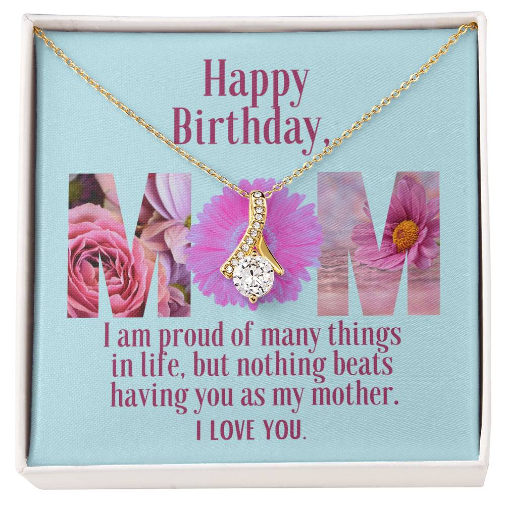 Ribbon Pendant Necklace with "Birthday Flowers Message Card" | Card is customizable to be family gift | Great Bday Present For Mom | Gifts for Moms