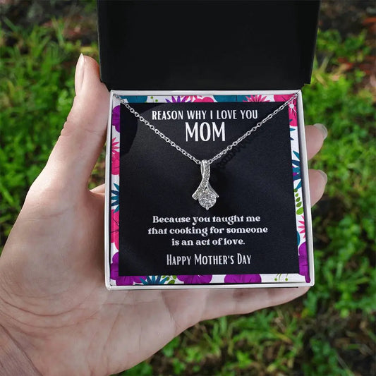 Ribbon Pendant Reasons I Love My Mother #8 | Positive messages with Made to Order Jewelry | Cooking is an act of love ShineOn Fulfillment