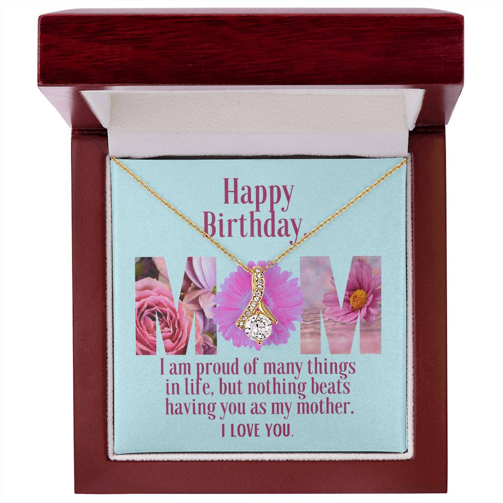 Ribbon Pendant Necklace with "Birthday Flowers Message Card" | Card is customizable to be family gift | Great Bday Present For Mom | Gifts for Moms