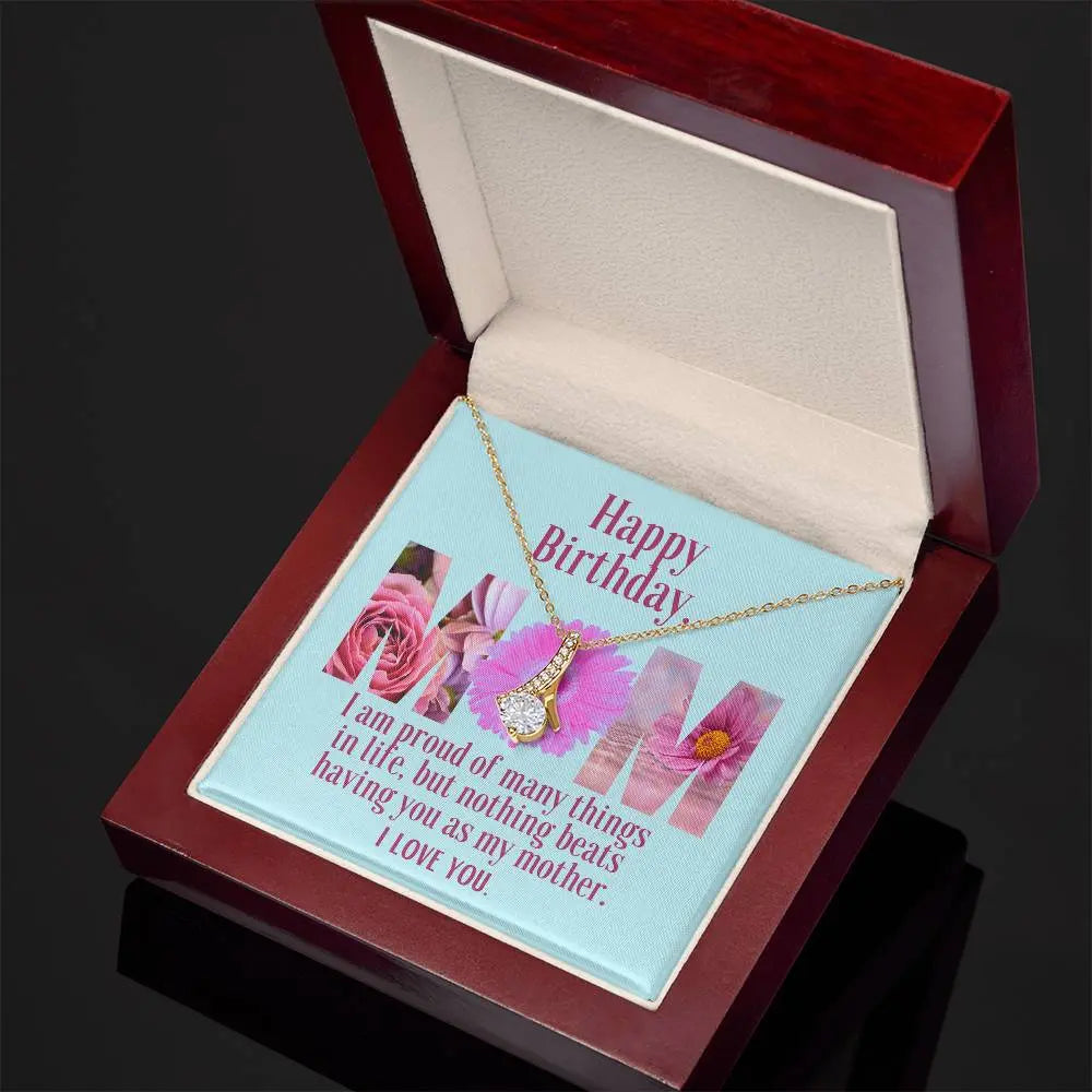 Ribbon Pendant Necklace with "Birthday Flowers Message Card" | Card is customizable to be family gift | Great Bday Present For Mom | Gifts for Moms ShineOn Fulfillment