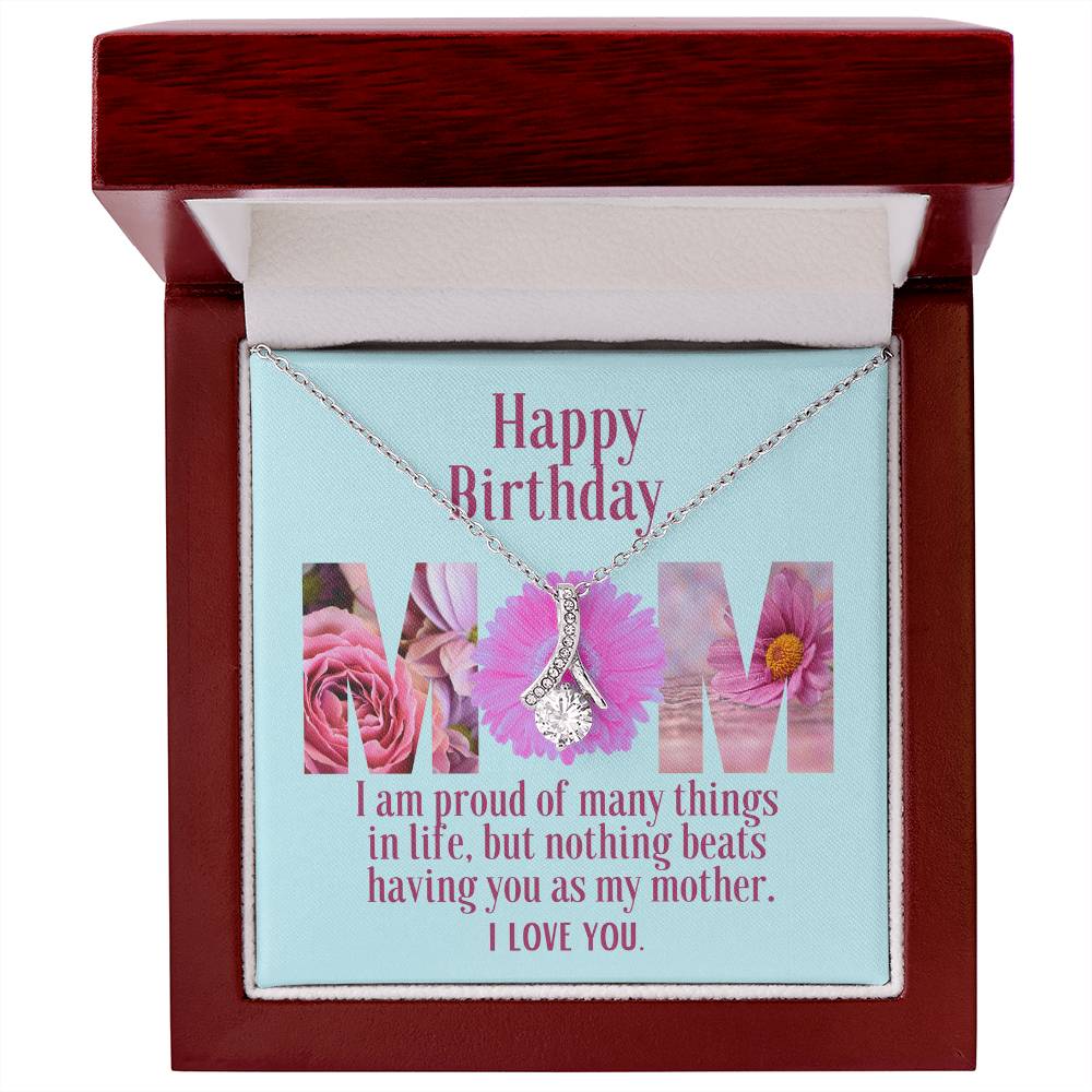 Ribbon Pendant Necklace with "Birthday Flowers Message Card" | Card is customizable to be family gift | Great Bday Present For Mom | Gifts for Moms