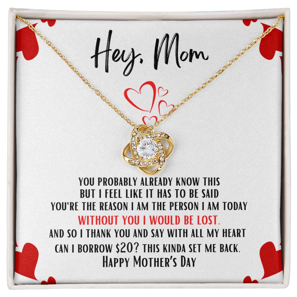 Hey Mom Flower Pendant Necklace with Funny Message card | Great Mother's Day Gift | From your sarcastic child