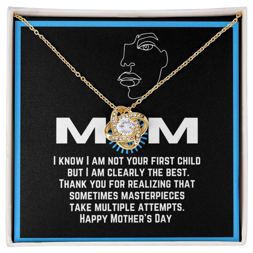 Love Knot Pendant and Necklace with Funny Message Card | From a middle or youngest child | Great present for Mother's Day | Gifts for moms