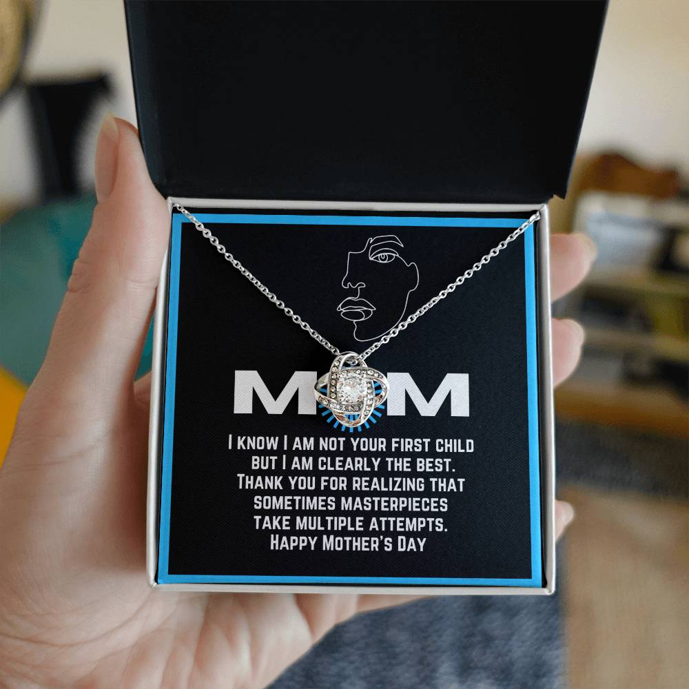 Love Knot Pendant and Necklace with Funny Message Card | From a middle or youngest child | Great present for Mother's Day | Gifts for moms