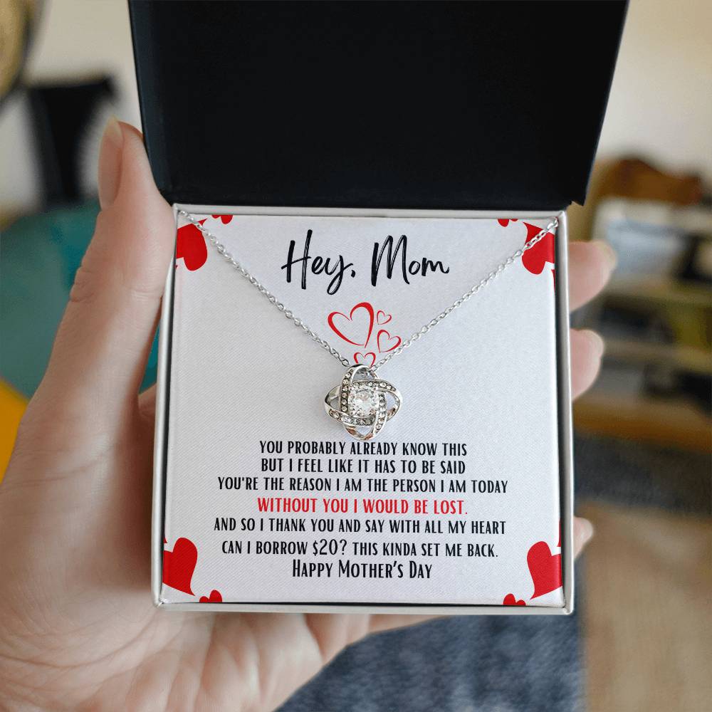 Hey Mom Flower Pendant Necklace with Funny Message card | Great Mother's Day Gift | From your sarcastic child