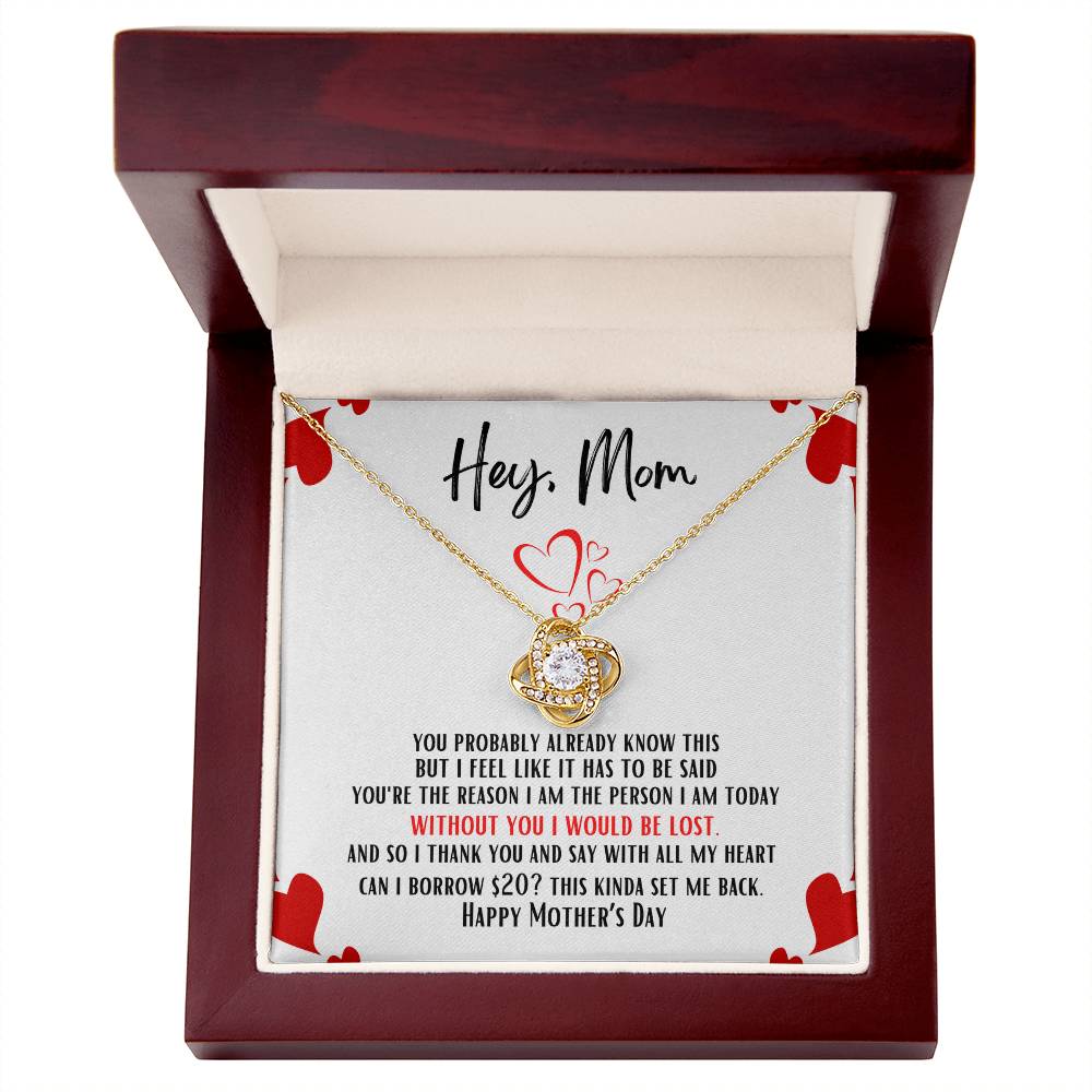 Hey Mom Flower Pendant Necklace with Funny Message card | Great Mother's Day Gift | From your sarcastic child