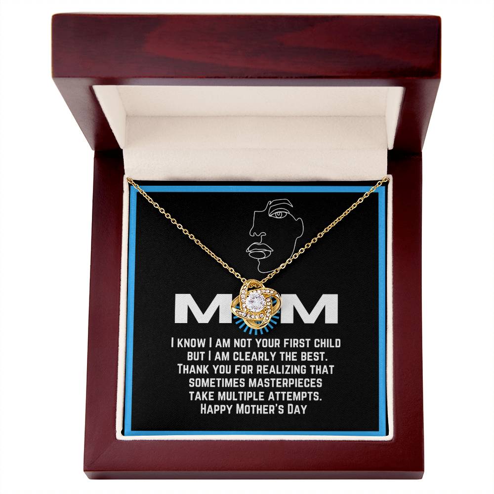 Love Knot Pendant and Necklace with Funny Message Card | From a middle or youngest child | Great present for Mother's Day | Gifts for moms