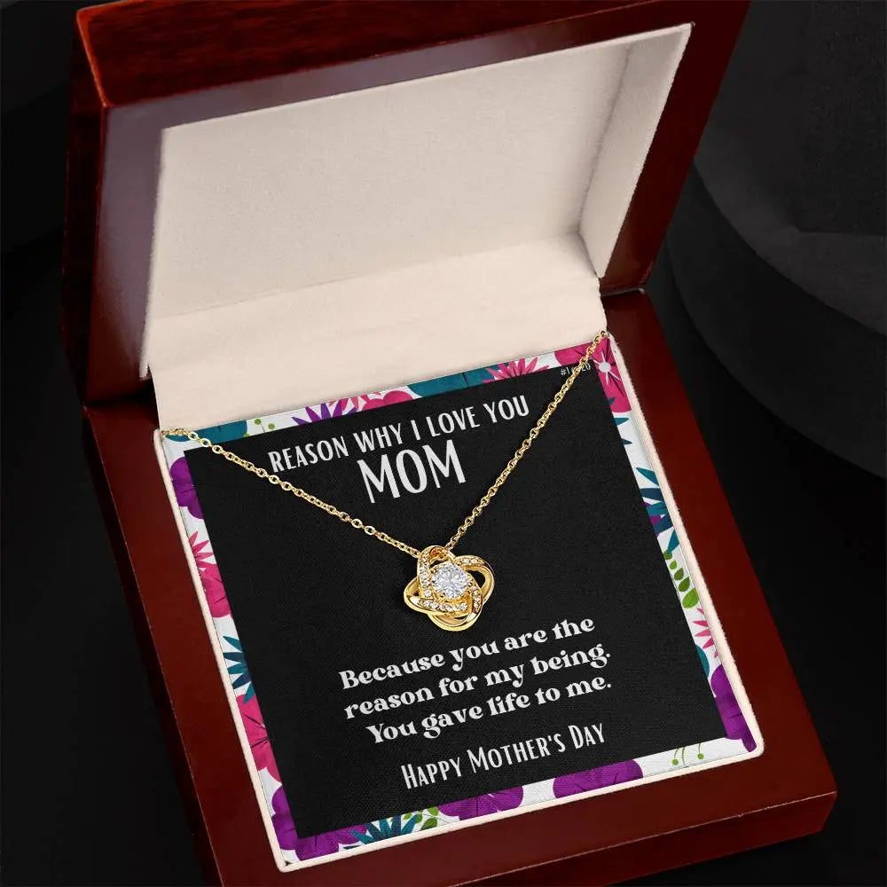 Love Knot Pendant Reasons I Love My Mother #1 | Positive messages with Made to Order Jewelry | Gave me life ShineOn Fulfillment