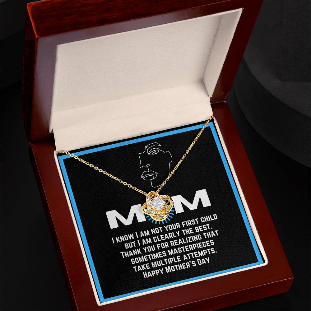 Love Knot Pendant and Necklace with Funny Message Card | From a middle or youngest child | Great present for Mother's Day | Gifts for moms
