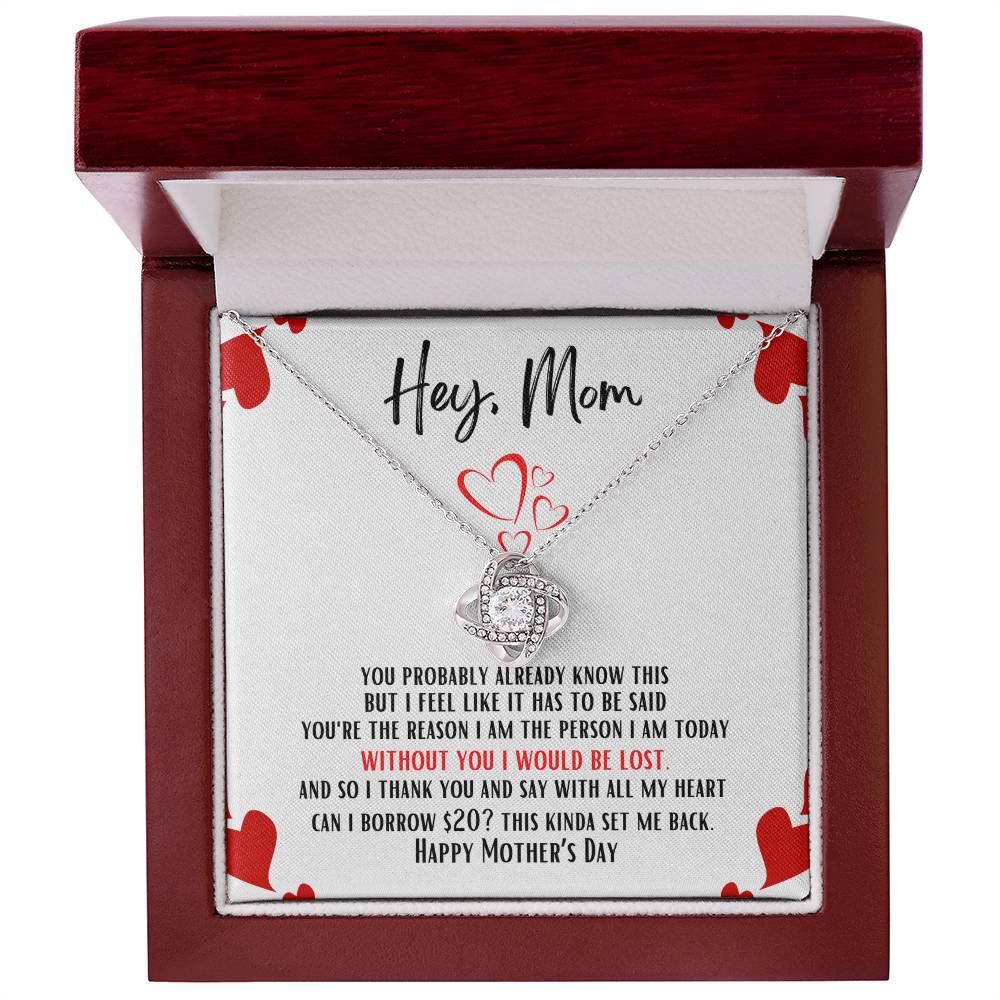 Hey Mom Flower Pendant Necklace with Funny Message card | Great Mother's Day Gift | From your sarcastic child