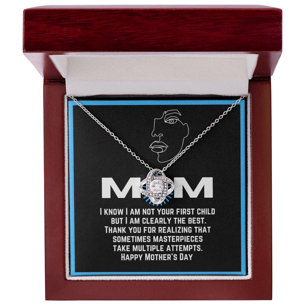 Love Knot Pendant and Necklace with Funny Message Card | From a middle or youngest child | Great present for Mother's Day | Gifts for moms
