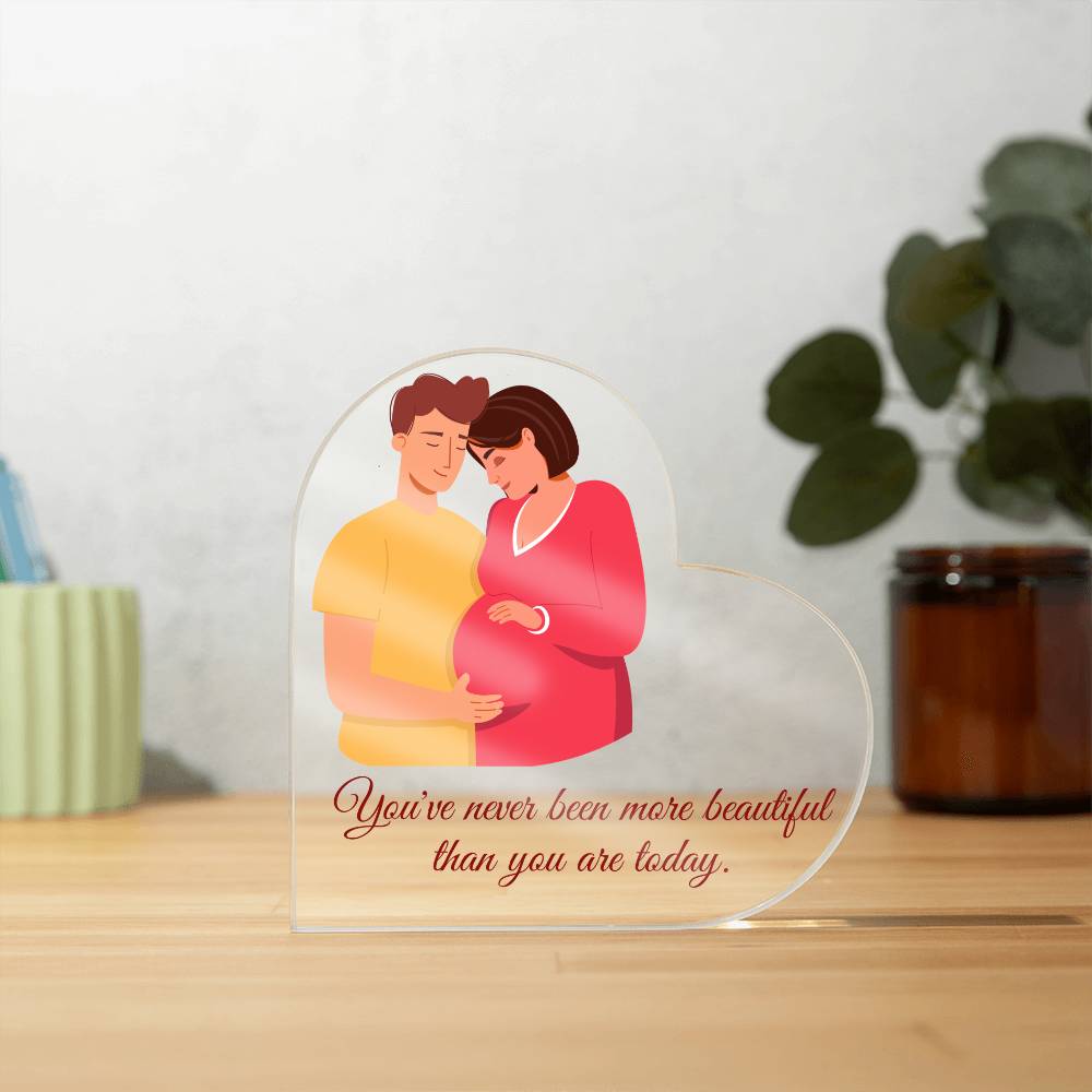 Never More Beautiful Acrylic Heart for Mom-to-be | Version 2 | Perfect gift for Mother-To-Be