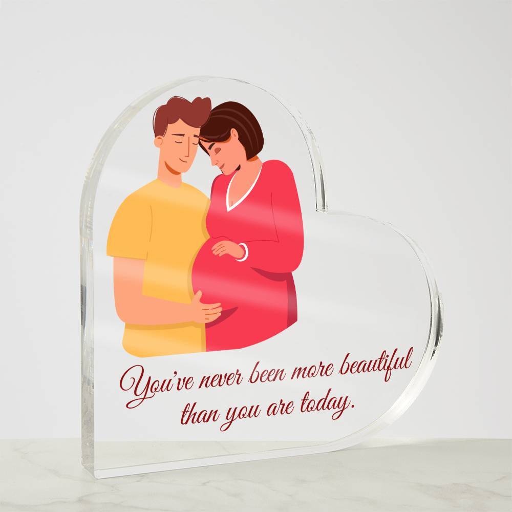 Never More Beautiful Acrylic Heart for Mom-to-be | Version 2 | Perfect gift for Mother-To-Be