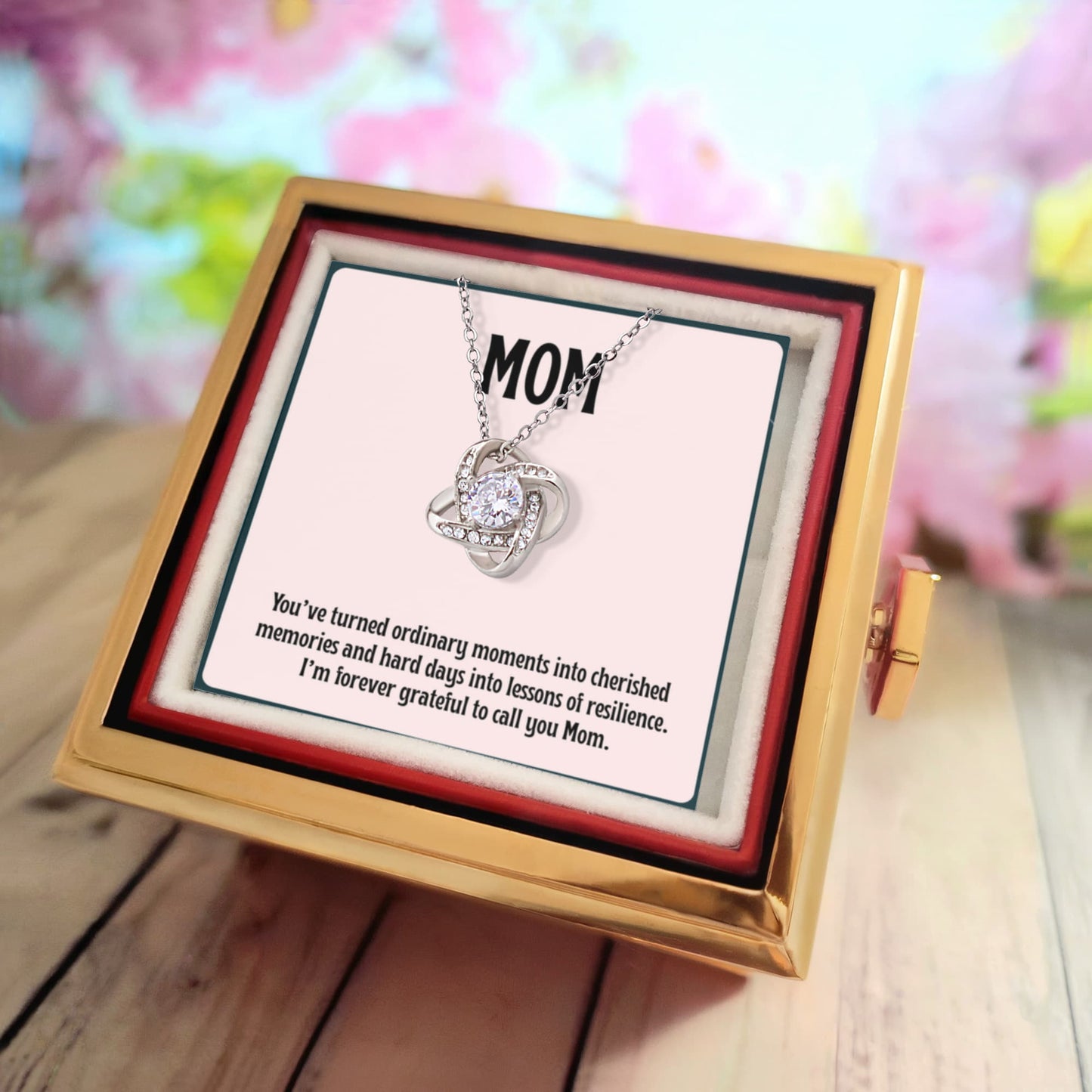 Cherished Memories Flower Necklace with Rotating Rose Gift Box