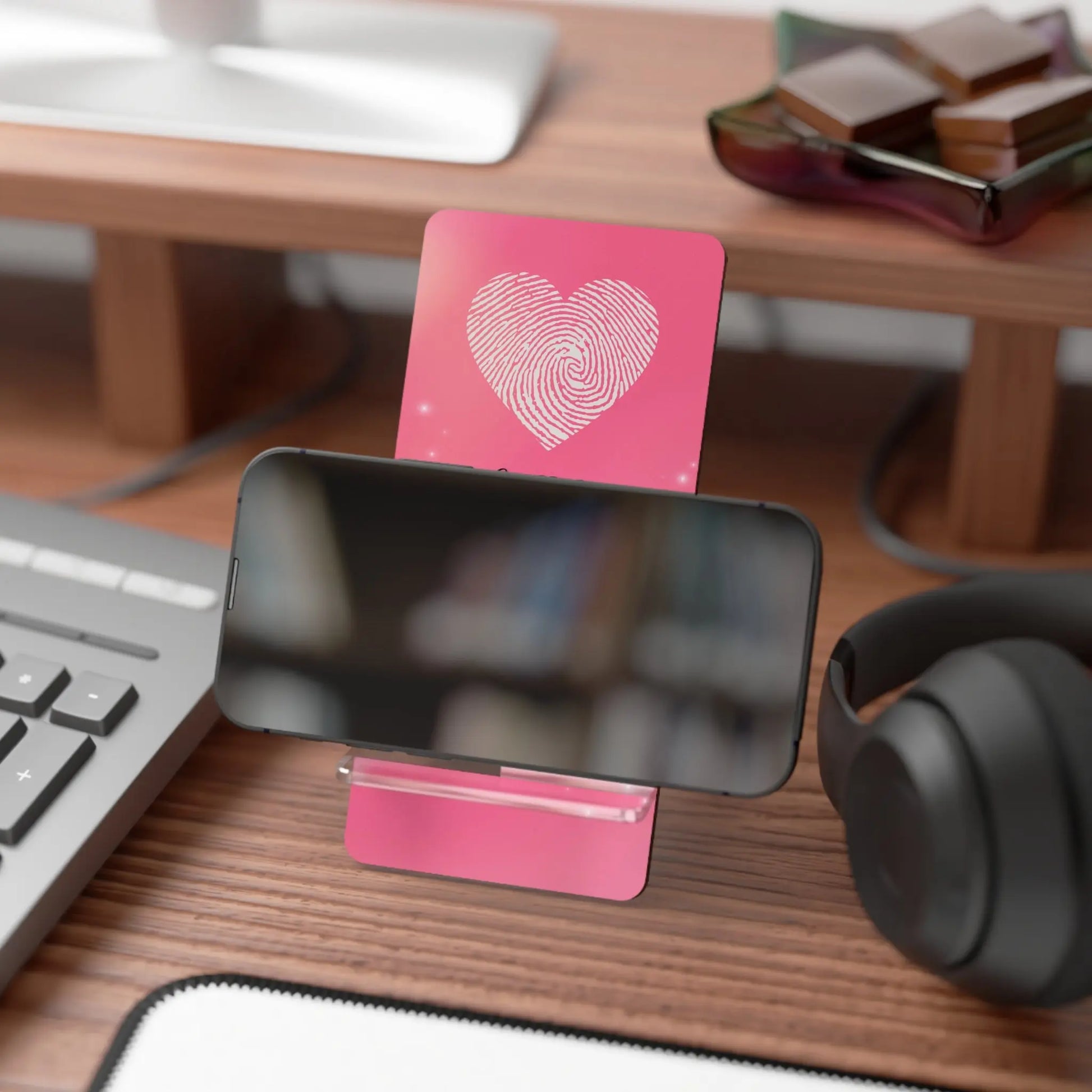 Phone Stand — "Self Love: The Greatest Love Story of All" Pink Smartphone Display Printify